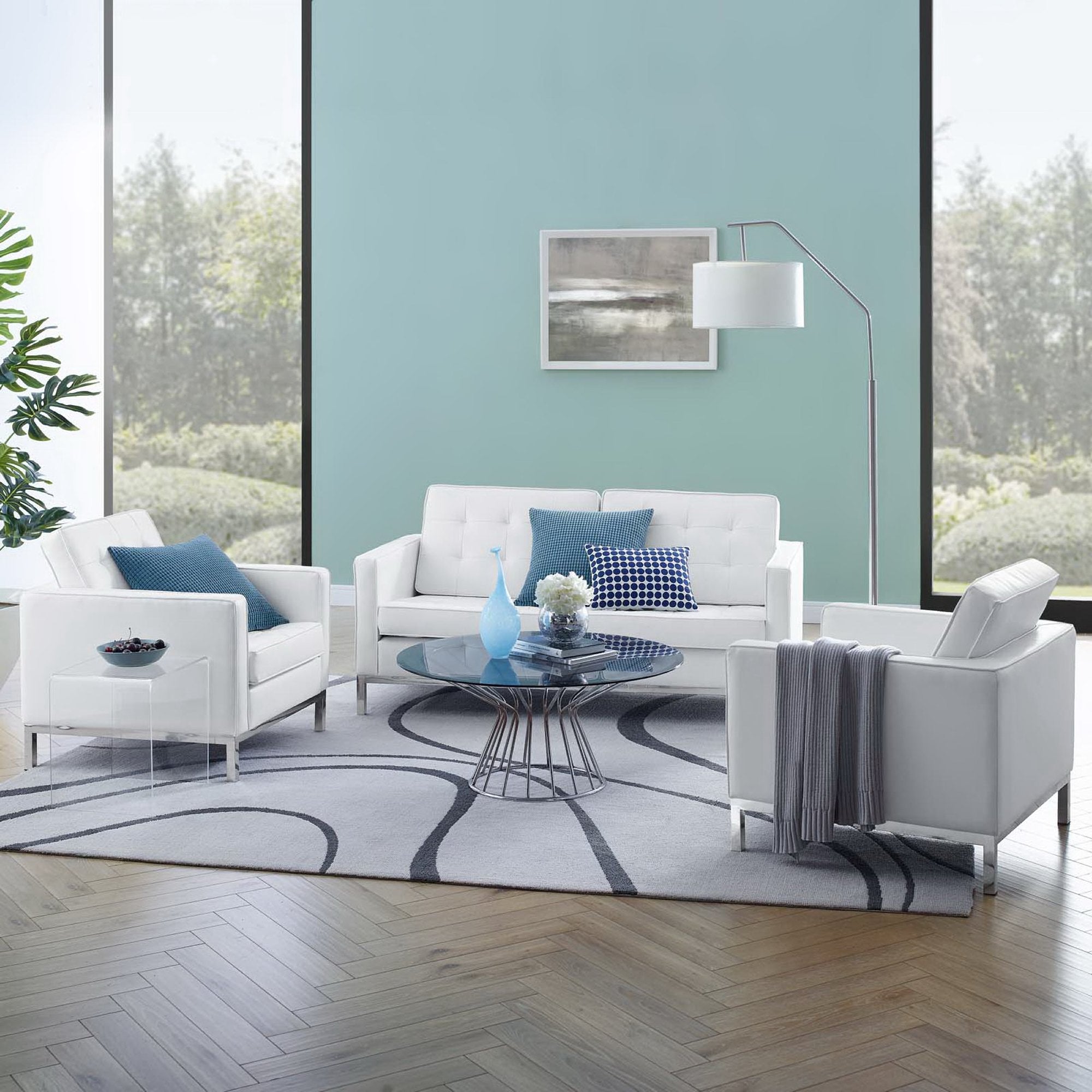 Modway Loft 3 Piece Tufted Upholstered Faux Leather Set