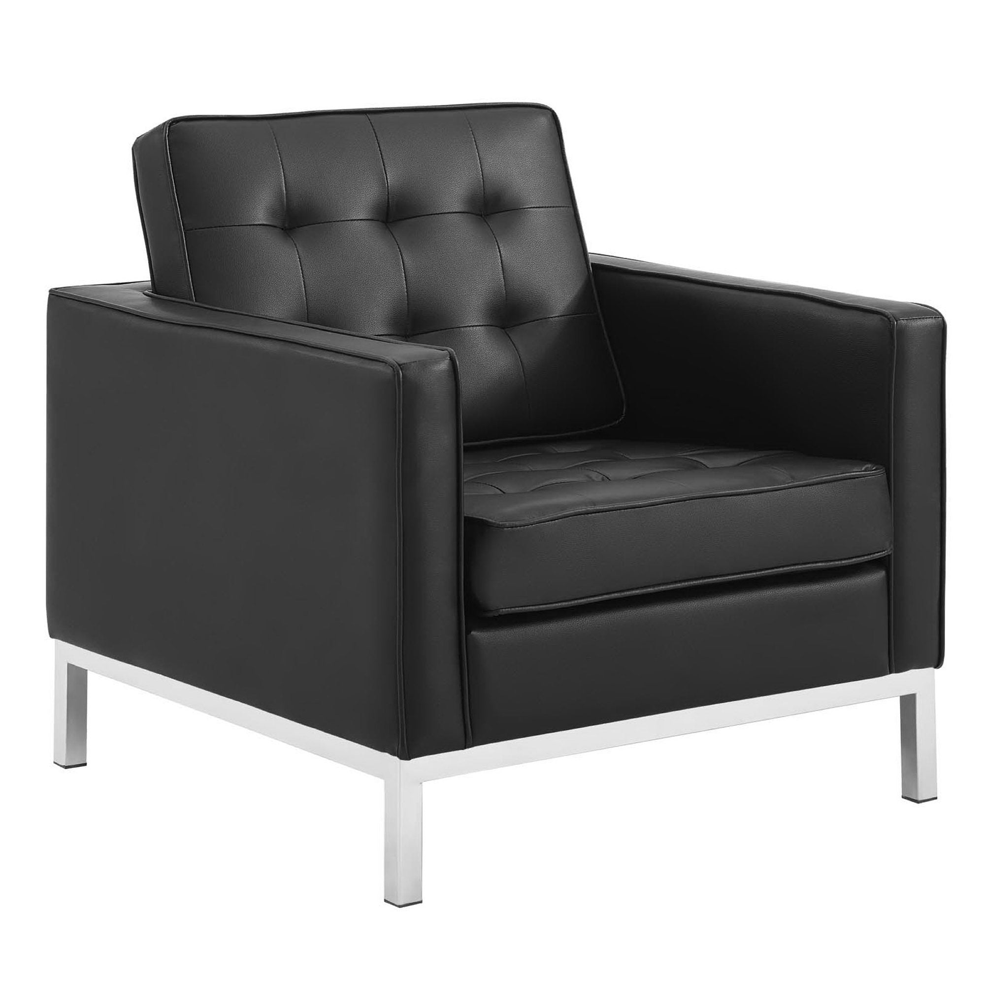 Modway Loft Tufted Upholstered Faux Leather Sofa and Armchair Set