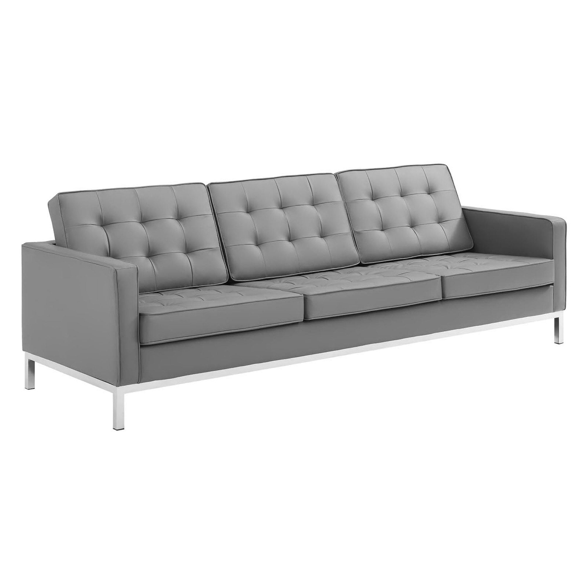 Modway Loft Tufted Upholstered Faux Leather Sofa and Armchair Set