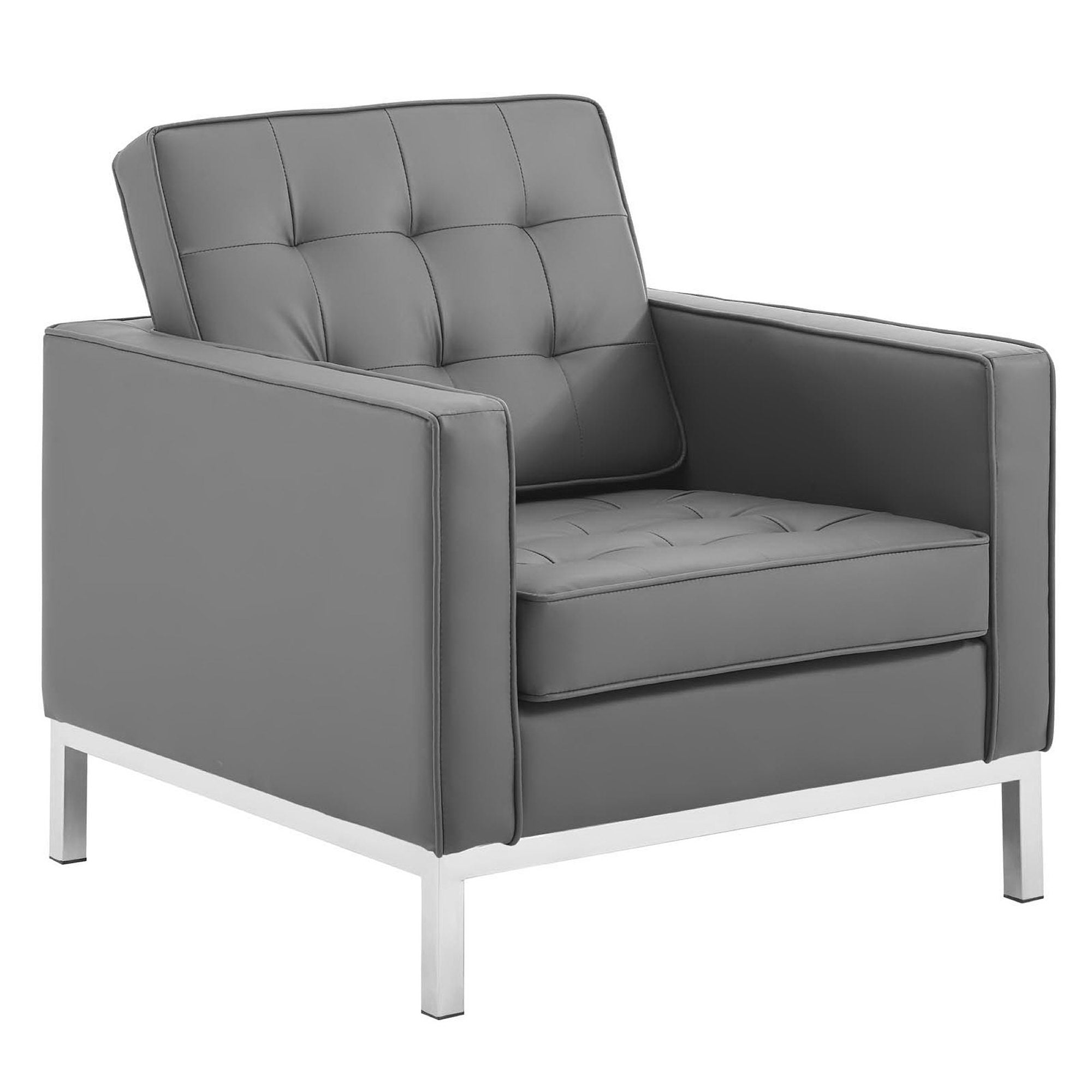 Modway Loft Tufted Upholstered Faux Leather Sofa and Armchair Set