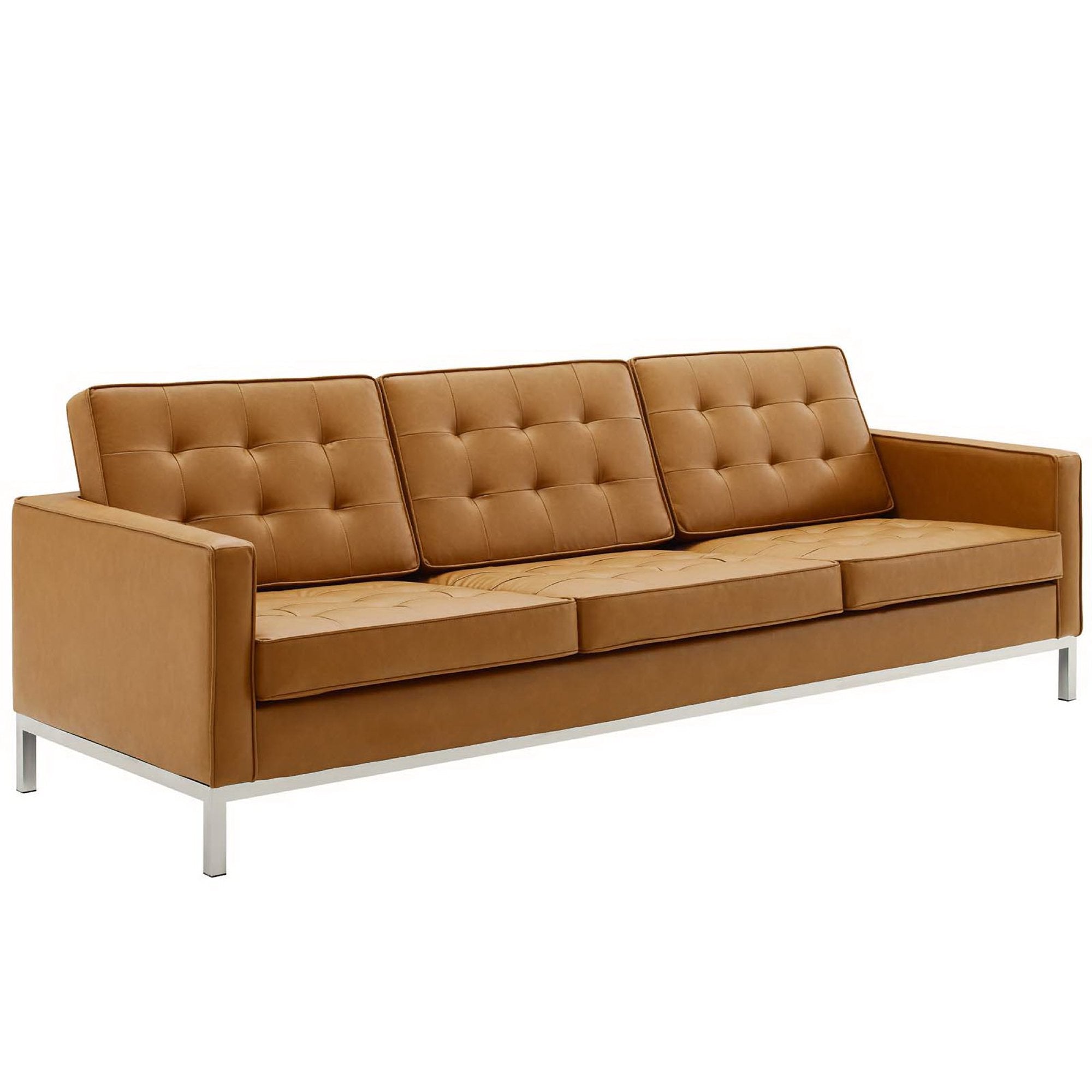 Modway Loft Tufted Upholstered Faux Leather Sofa and Armchair Set