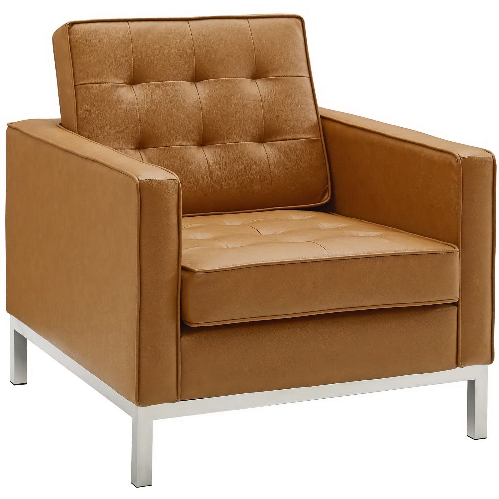 Modway Loft Tufted Upholstered Faux Leather Sofa and Armchair Set