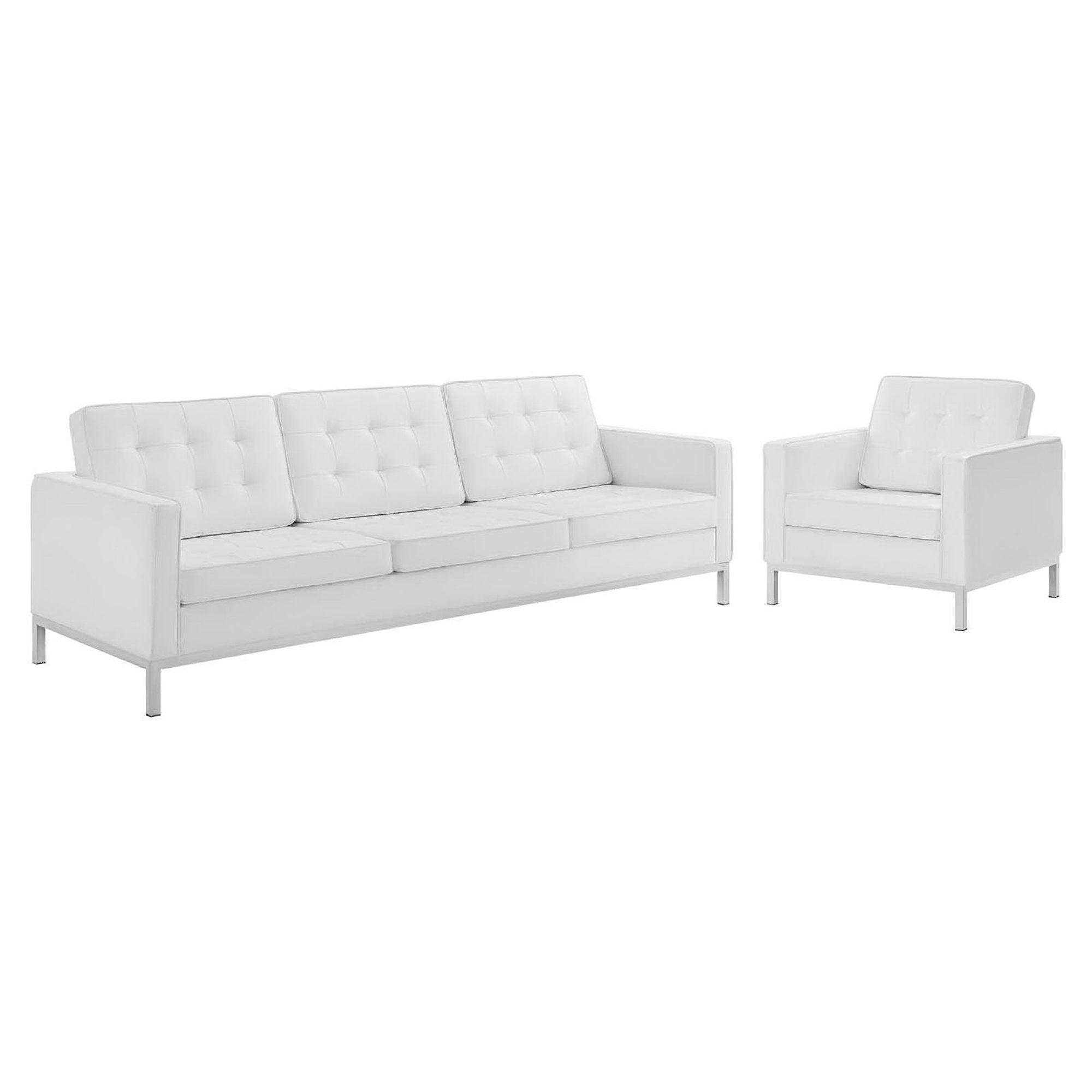 Modway Loft Tufted Upholstered Faux Leather Sofa and Armchair Set