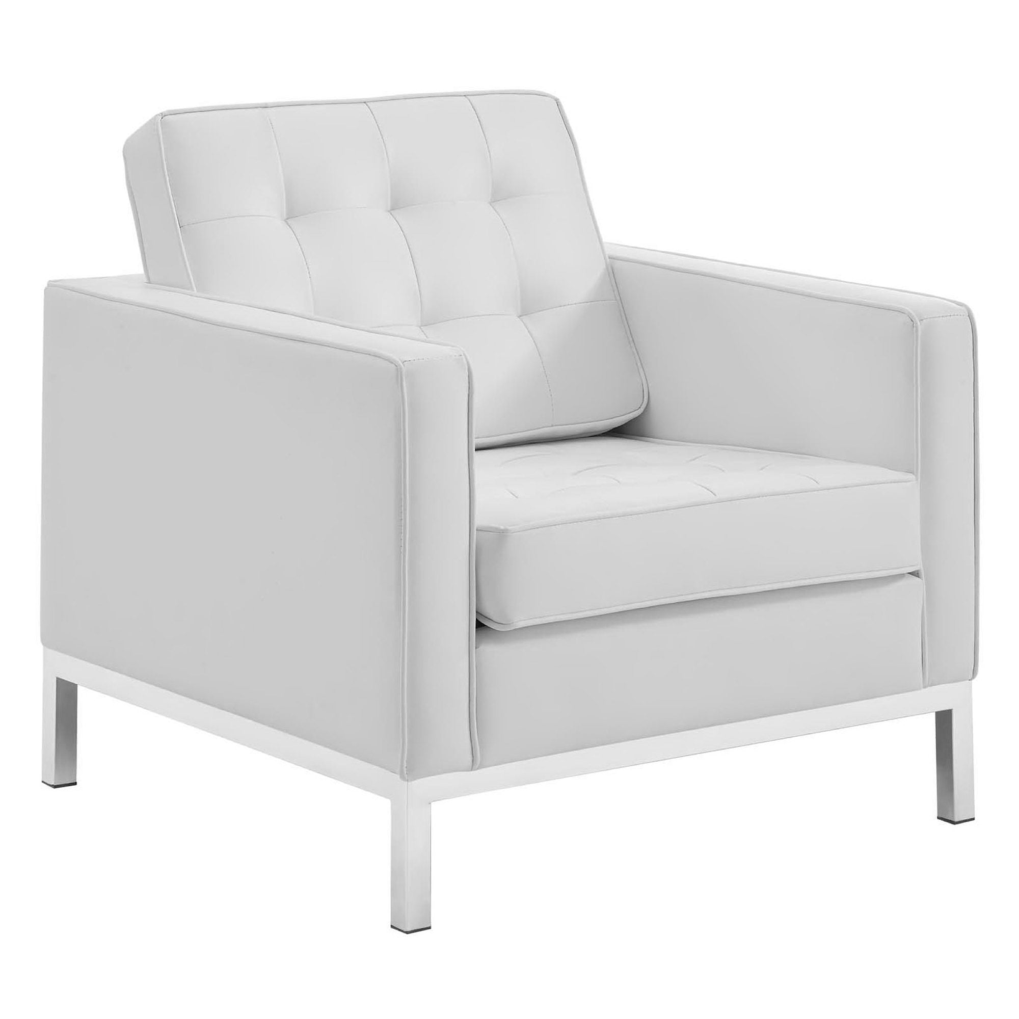 Modway Loft Tufted Upholstered Faux Leather Sofa and Armchair Set