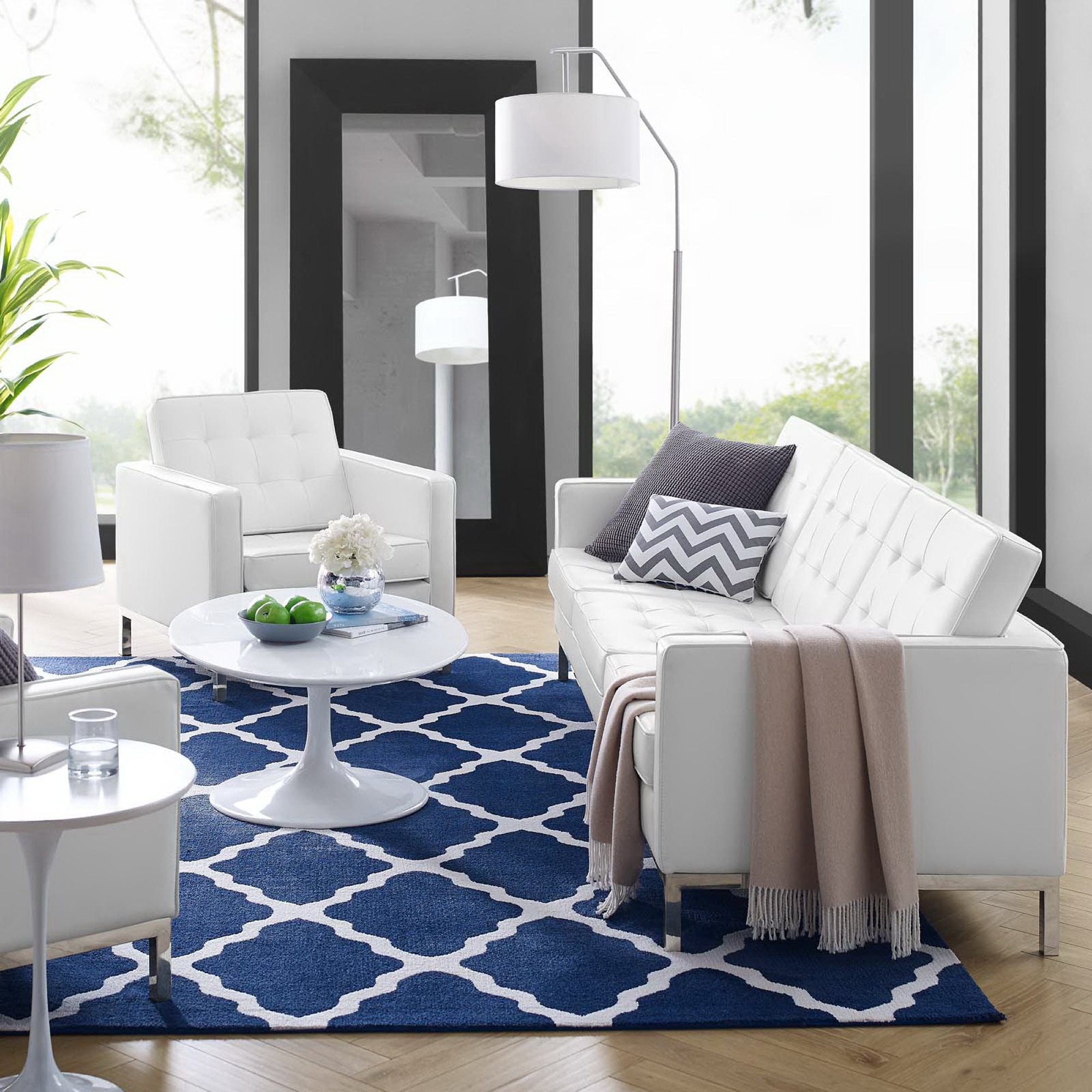 Modway Loft Tufted Upholstered Faux Leather Sofa and Armchair Set