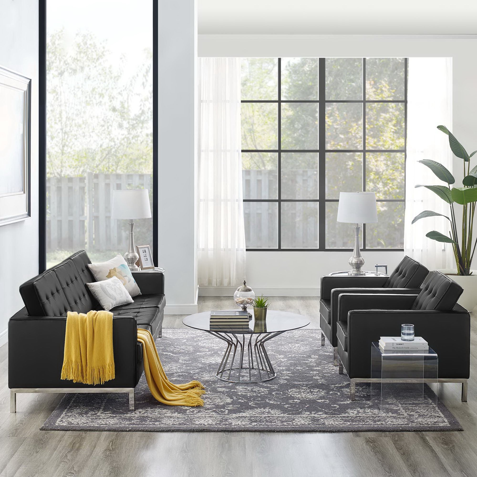 Modway Loft 3-Piece Tufted Vegan Leather Furniture Set