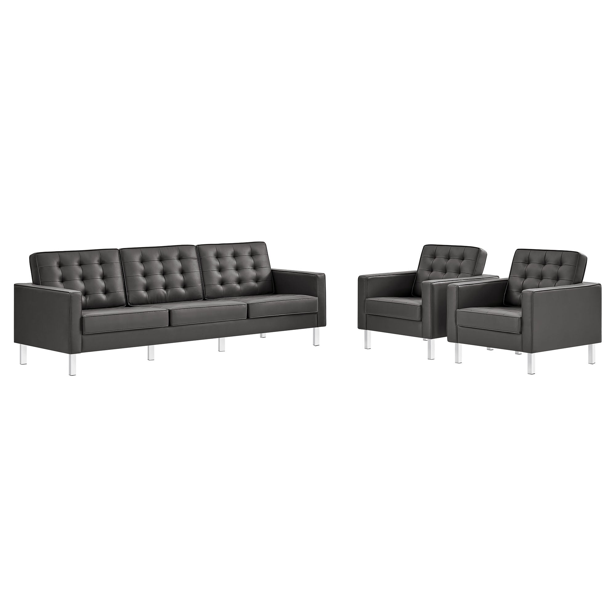 Modway Loft 3-Piece Tufted Vegan Leather Furniture Set