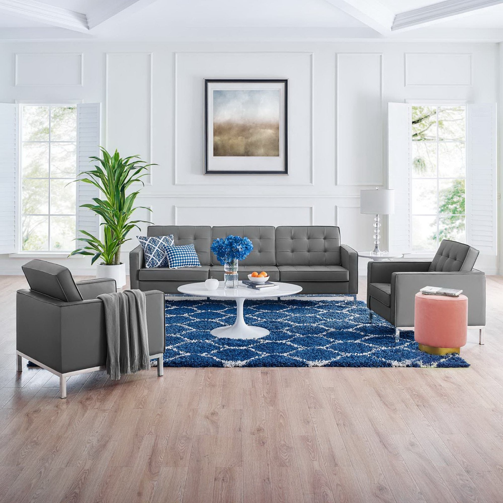 Modway Loft 3-Piece Tufted Vegan Leather Furniture Set