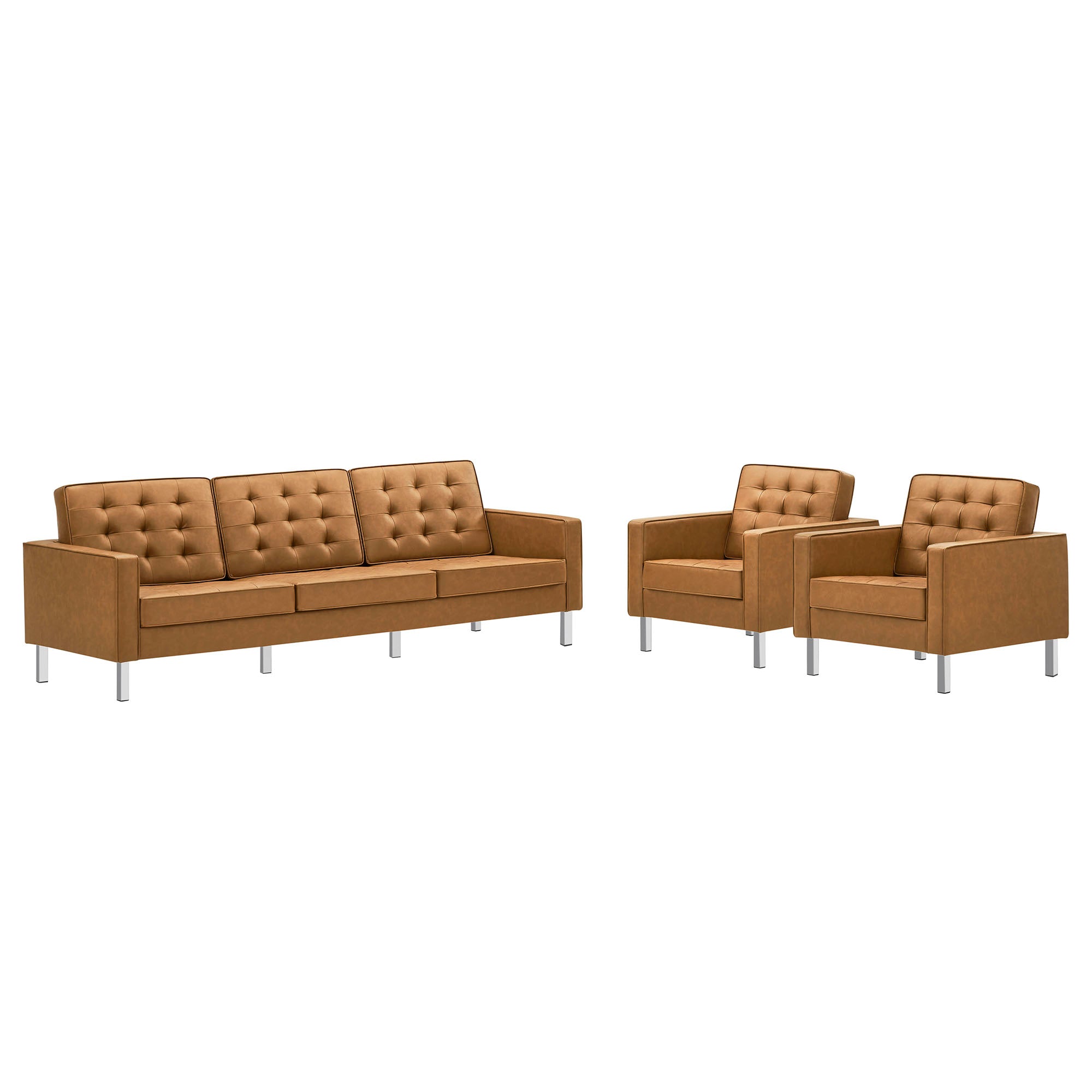 Modway Loft 3-Piece Tufted Vegan Leather Furniture Set
