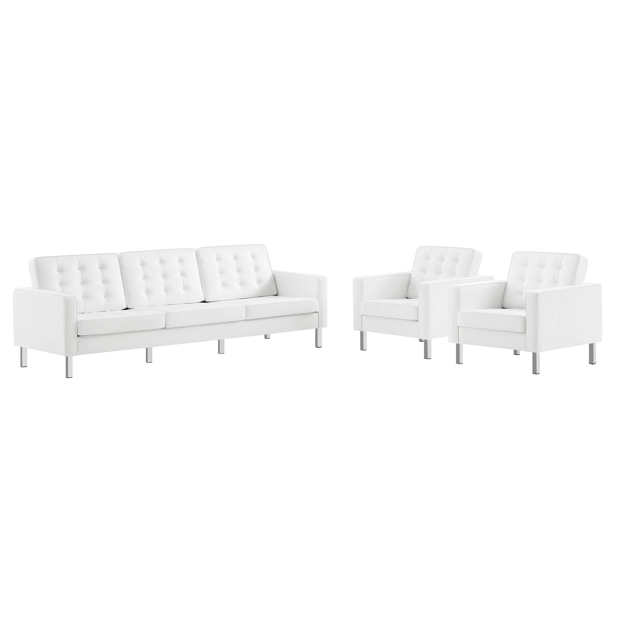 Modway Loft 3-Piece Tufted Vegan Leather Furniture Set