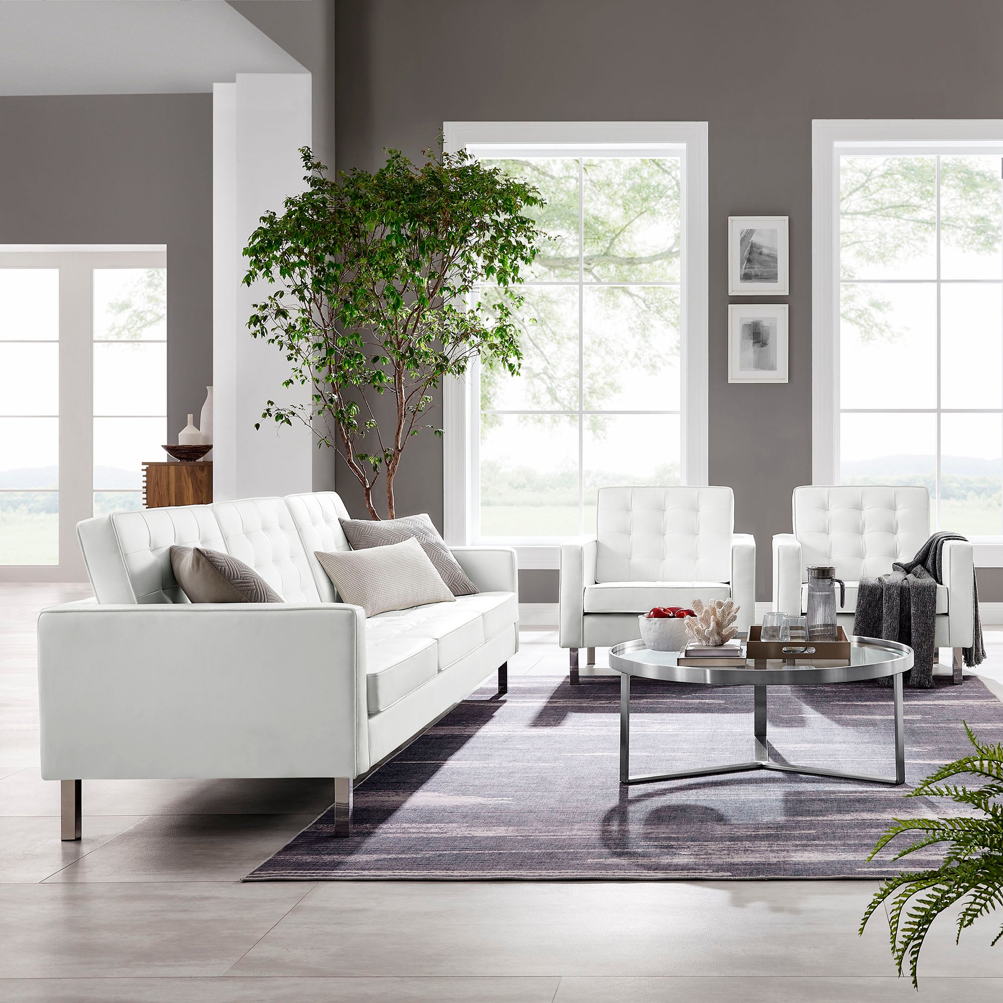 Modway Loft 3-Piece Tufted Vegan Leather Furniture Set