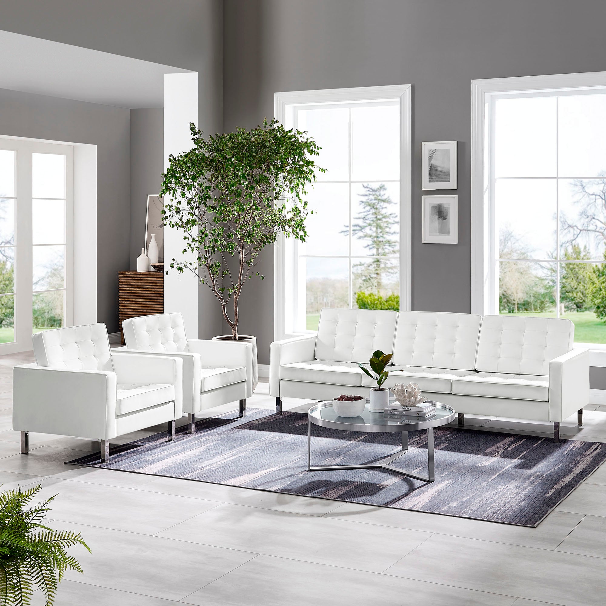 Modway Loft 3-Piece Tufted Vegan Leather Furniture Set