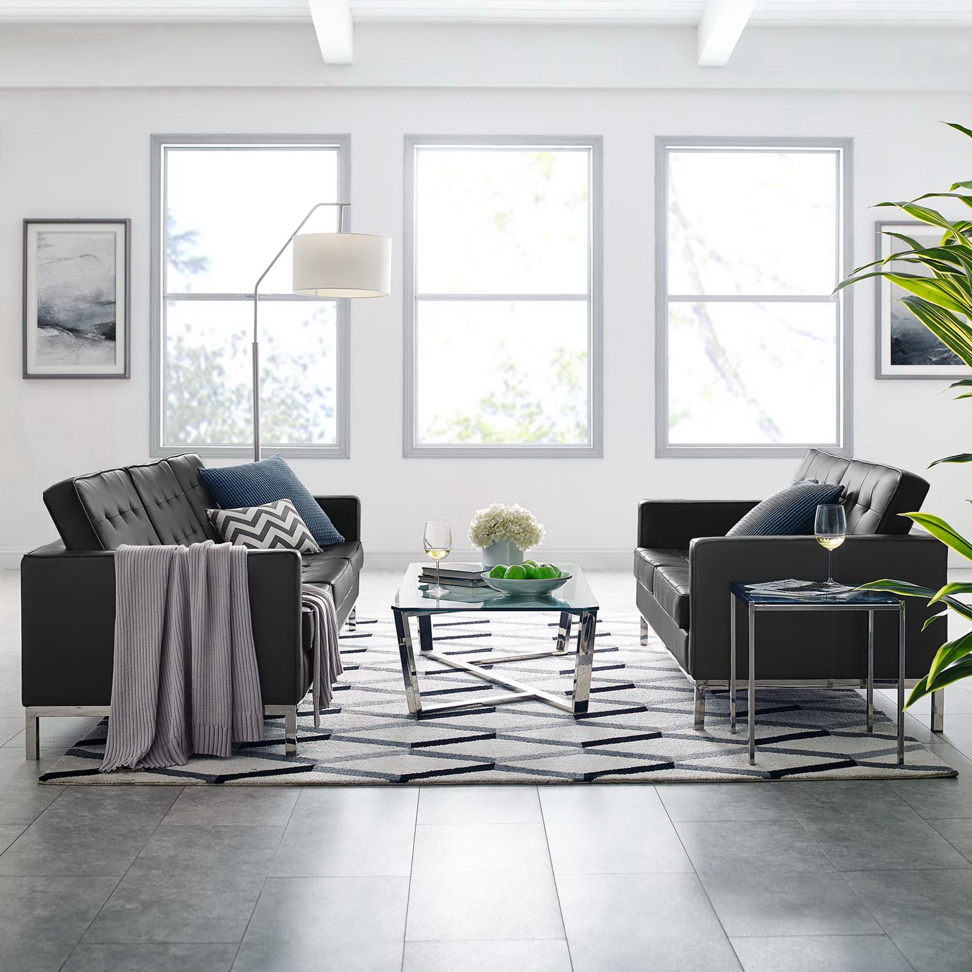 Modway Loft 2-Piece Tufted Vegan Leather Furniture Set