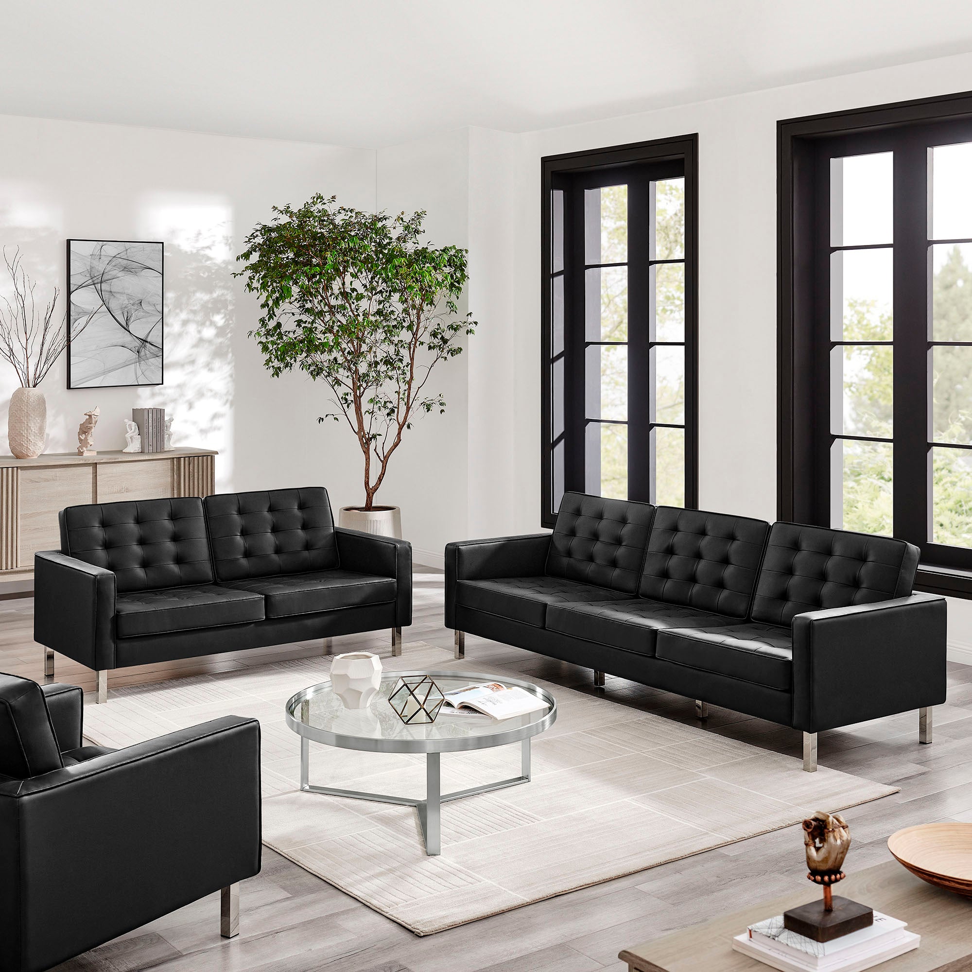 Modway Loft 2-Piece Tufted Vegan Leather Furniture Set