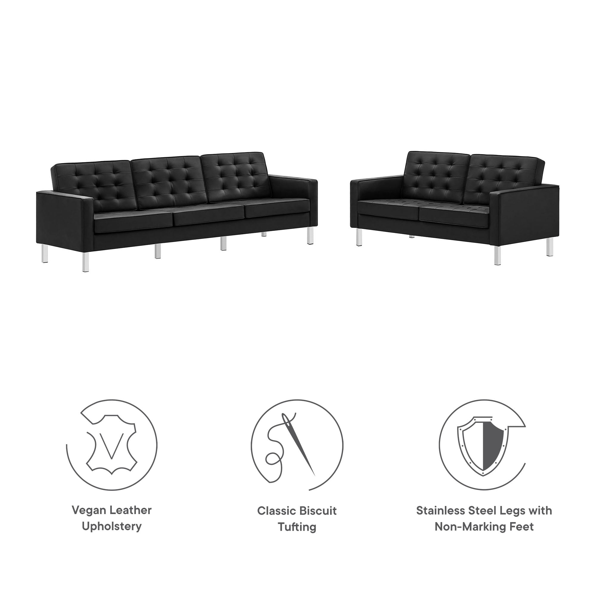 Modway Loft 2-Piece Tufted Vegan Leather Furniture Set