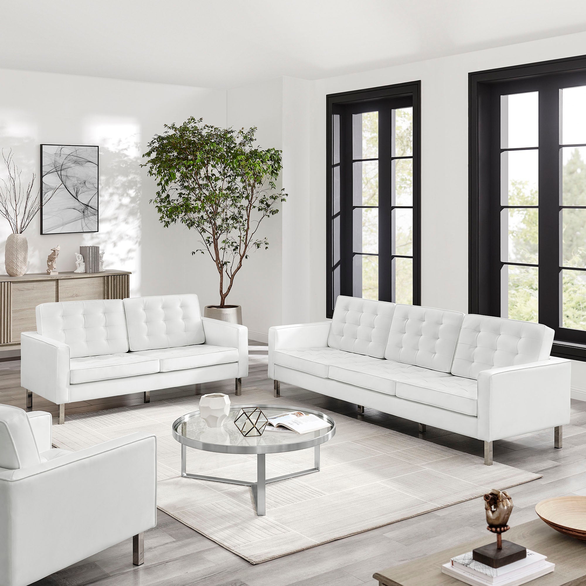 Modway Loft 2-Piece Tufted Vegan Leather Furniture Set