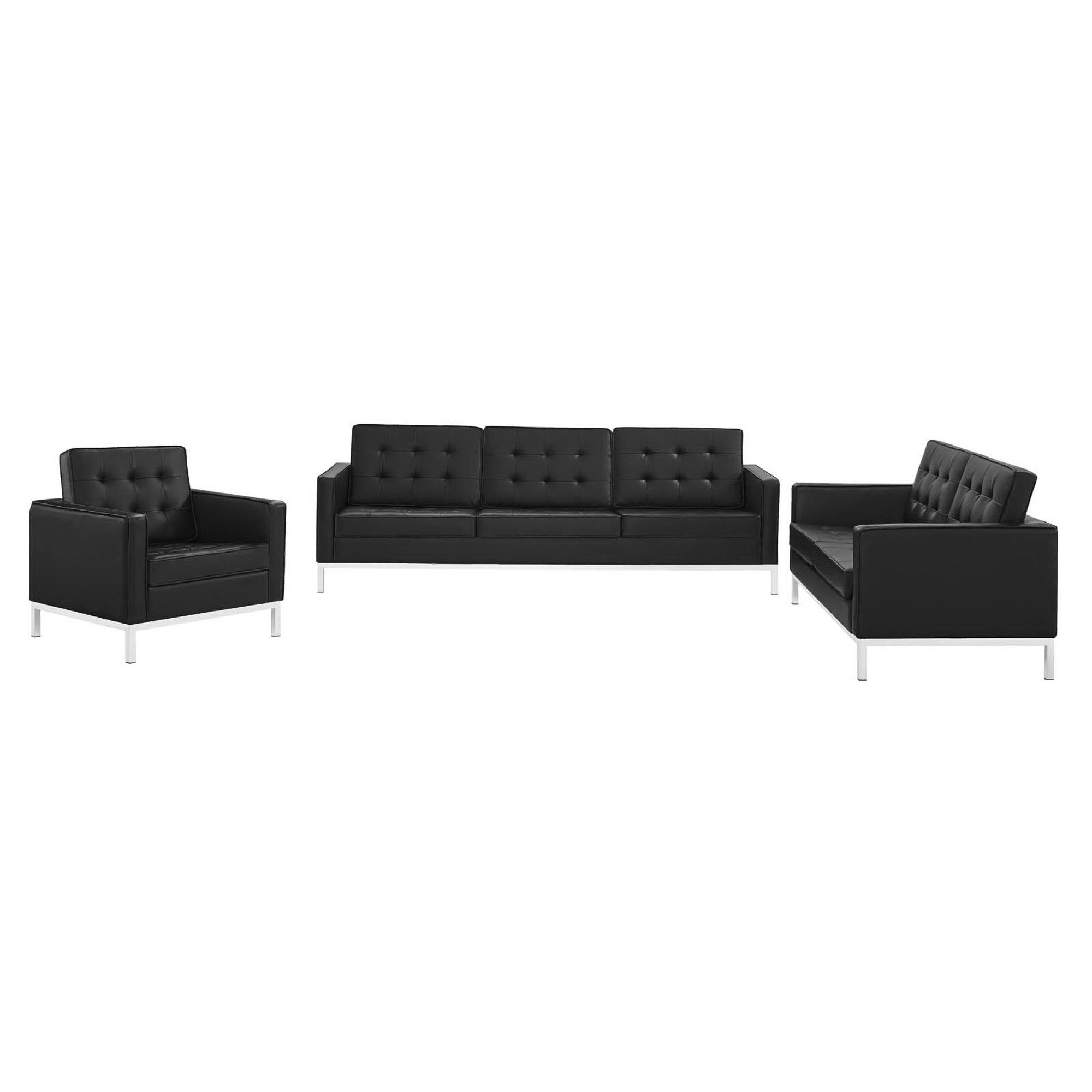 Modway Loft 3 Piece Tufted Upholstered Faux Leather Set