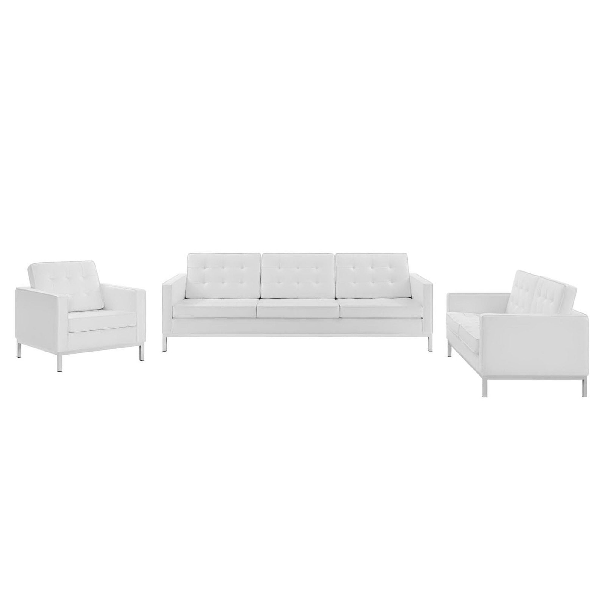 Modway Loft 3 Piece Tufted Upholstered Faux Leather Set