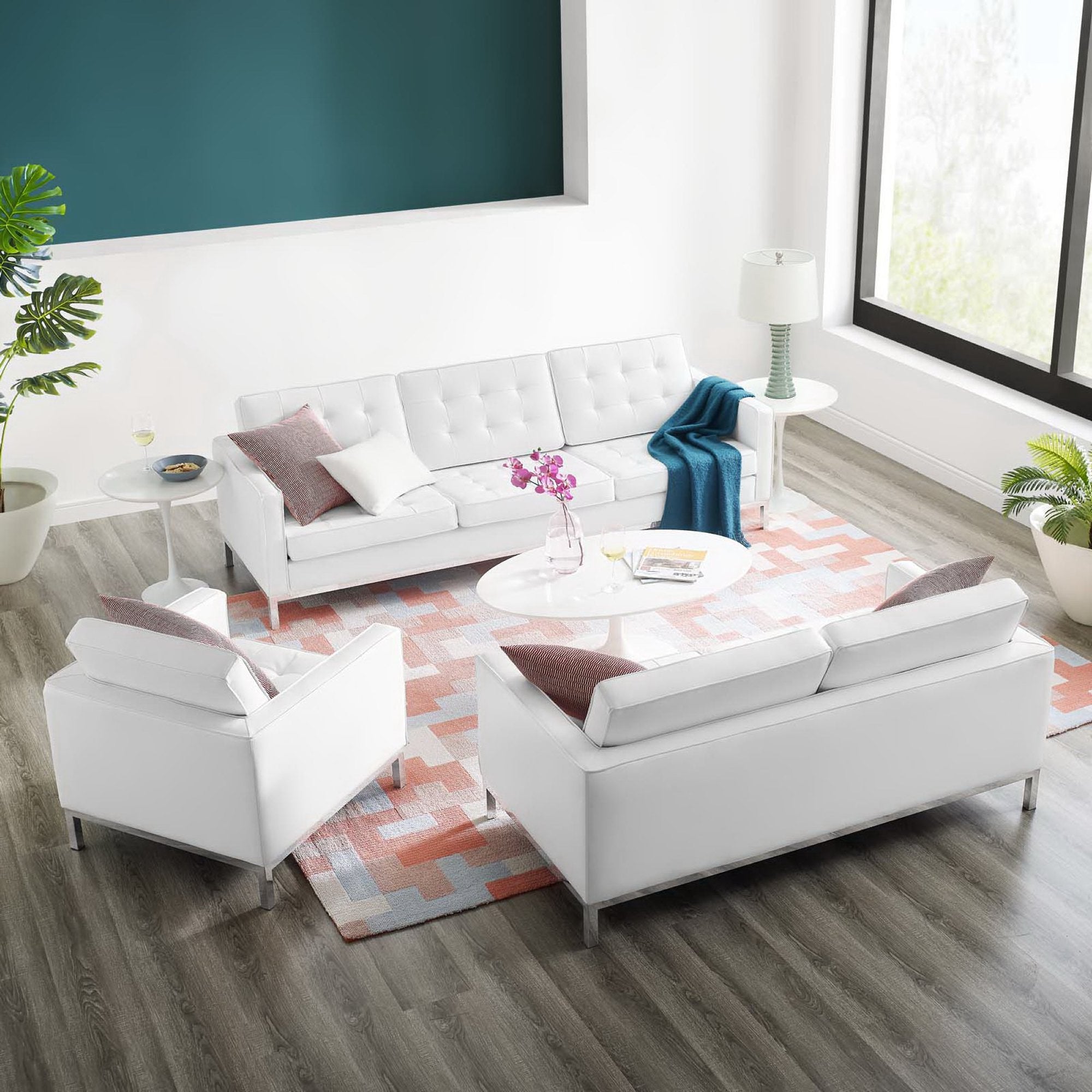 Modway Loft 3 Piece Tufted Upholstered Faux Leather Set