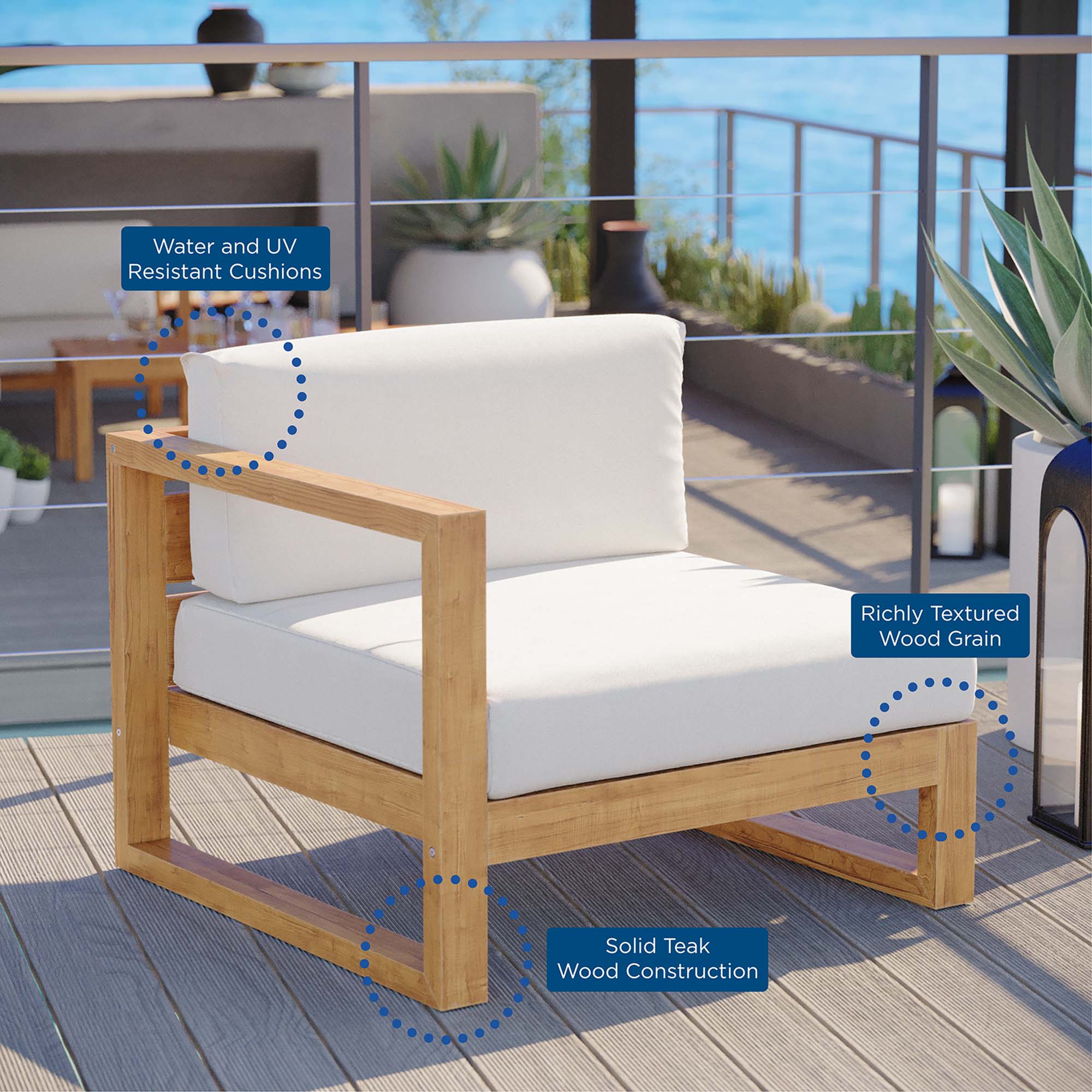 Modway Upland Outdoor Patio Teak Wood Left-Arm Chair