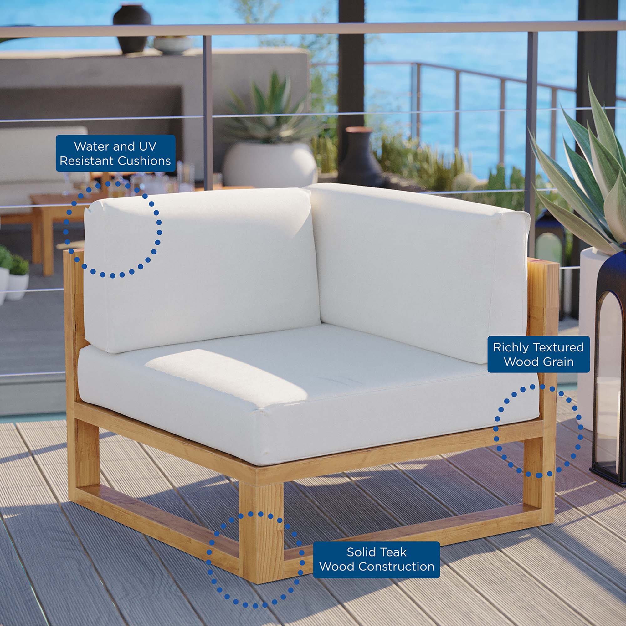 Modway Upland Outdoor Patio Teak Wood Corner Chair