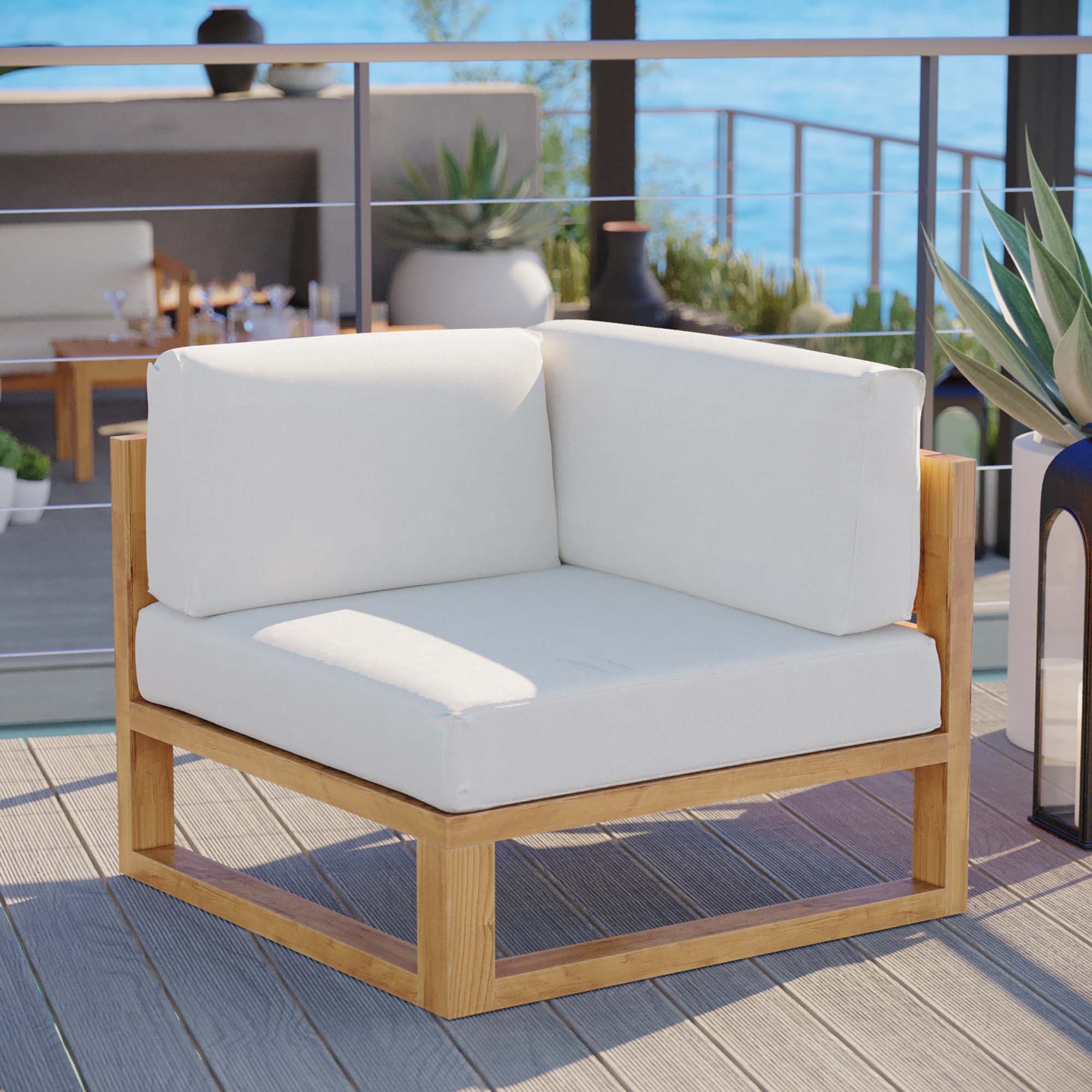 Modway Upland Outdoor Patio Teak Wood Corner Chair