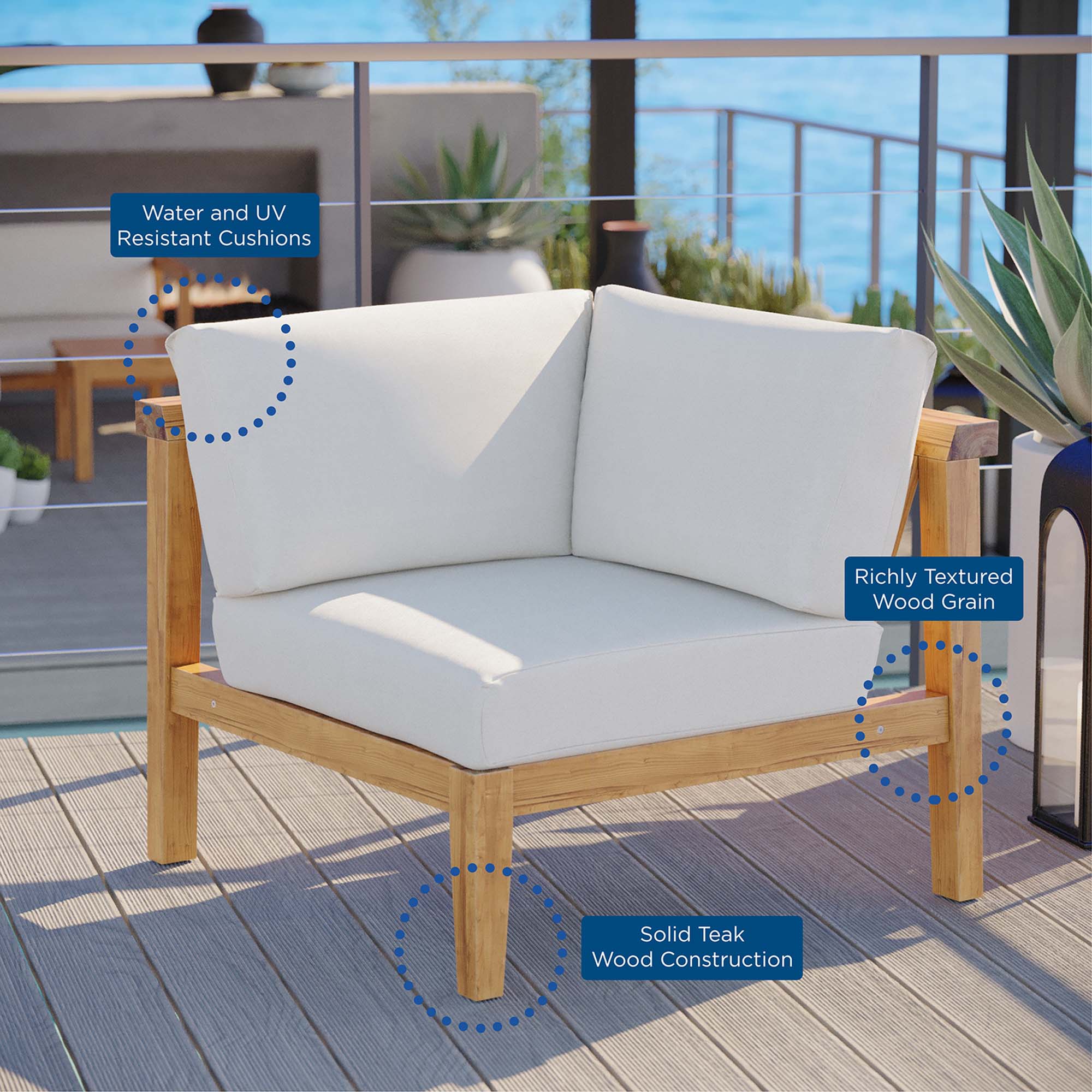 Modway Bayport Outdoor Patio Teak Wood Corner Chair