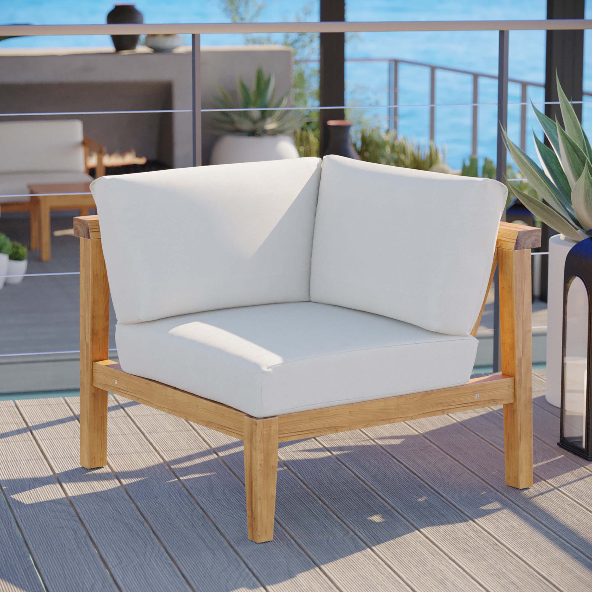 Modway Bayport Outdoor Patio Teak Wood Corner Chair