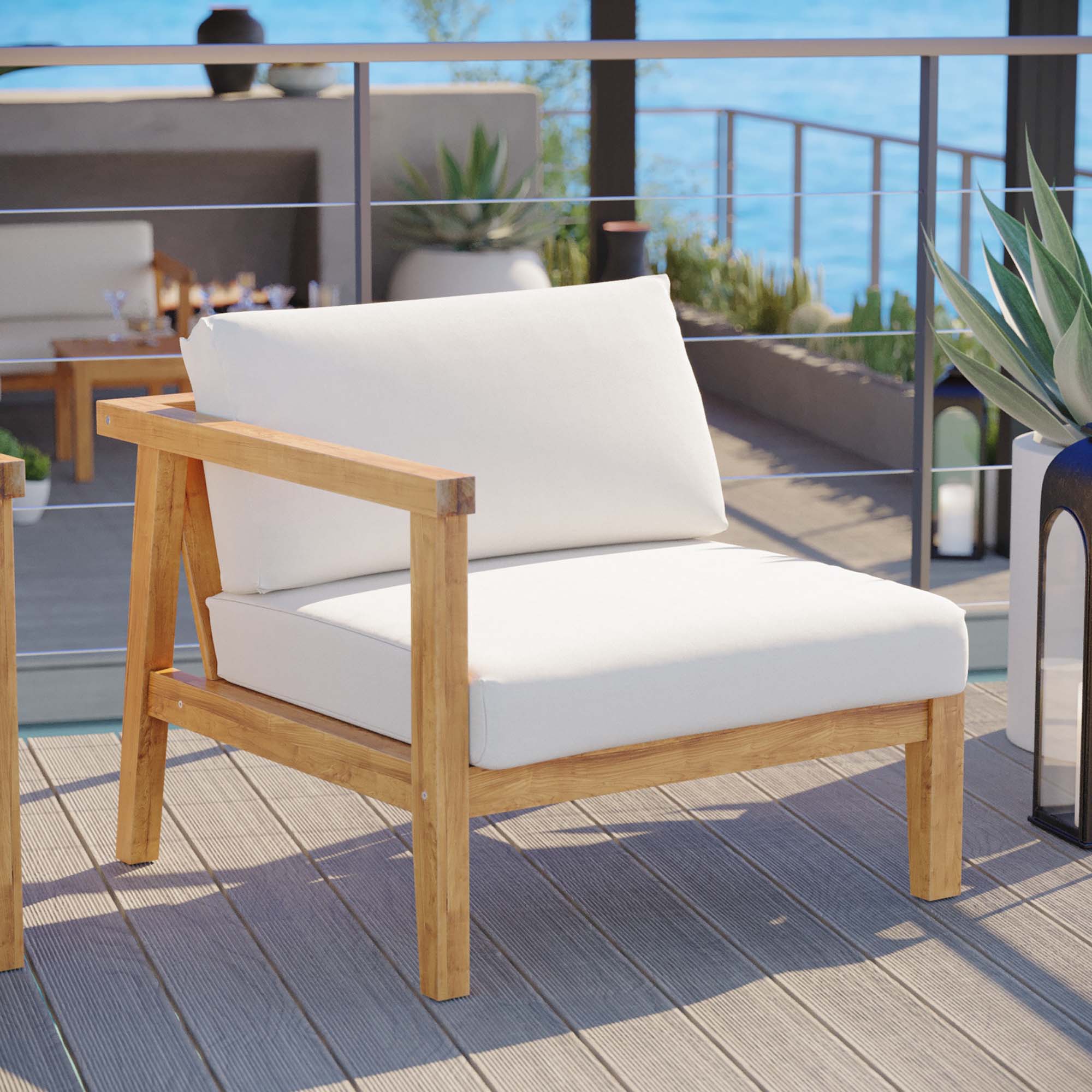 Modway Bayport Outdoor Patio Teak Wood Left-Arm Chair