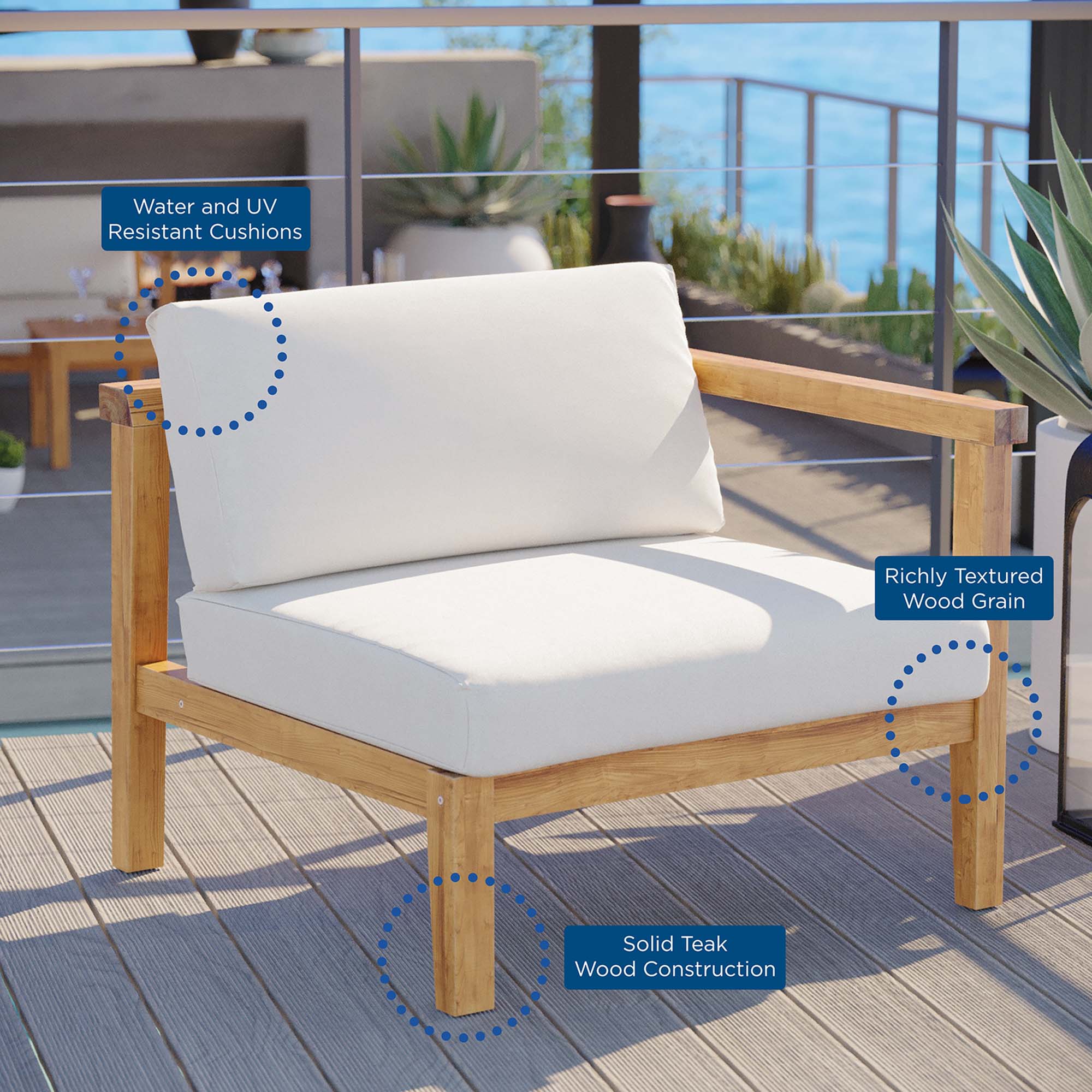 Modway Bayport Outdoor Patio Teak Wood Right-Arm Chair