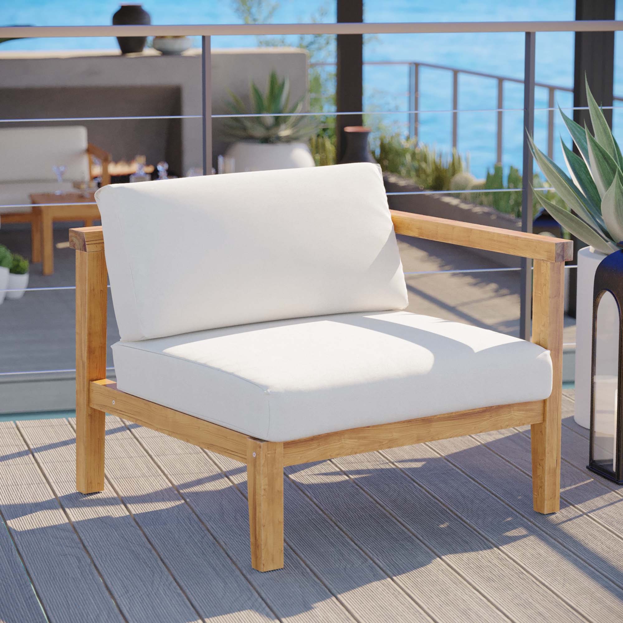 Modway Bayport Outdoor Patio Teak Wood Right-Arm Chair