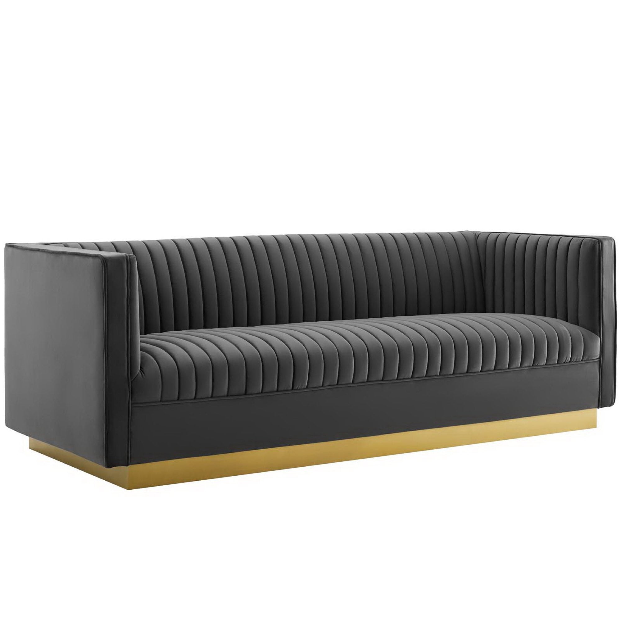 Modway Sanguine Vertical Channel Tufted Upholstered Performance Velvet Sofa and Armchair Set