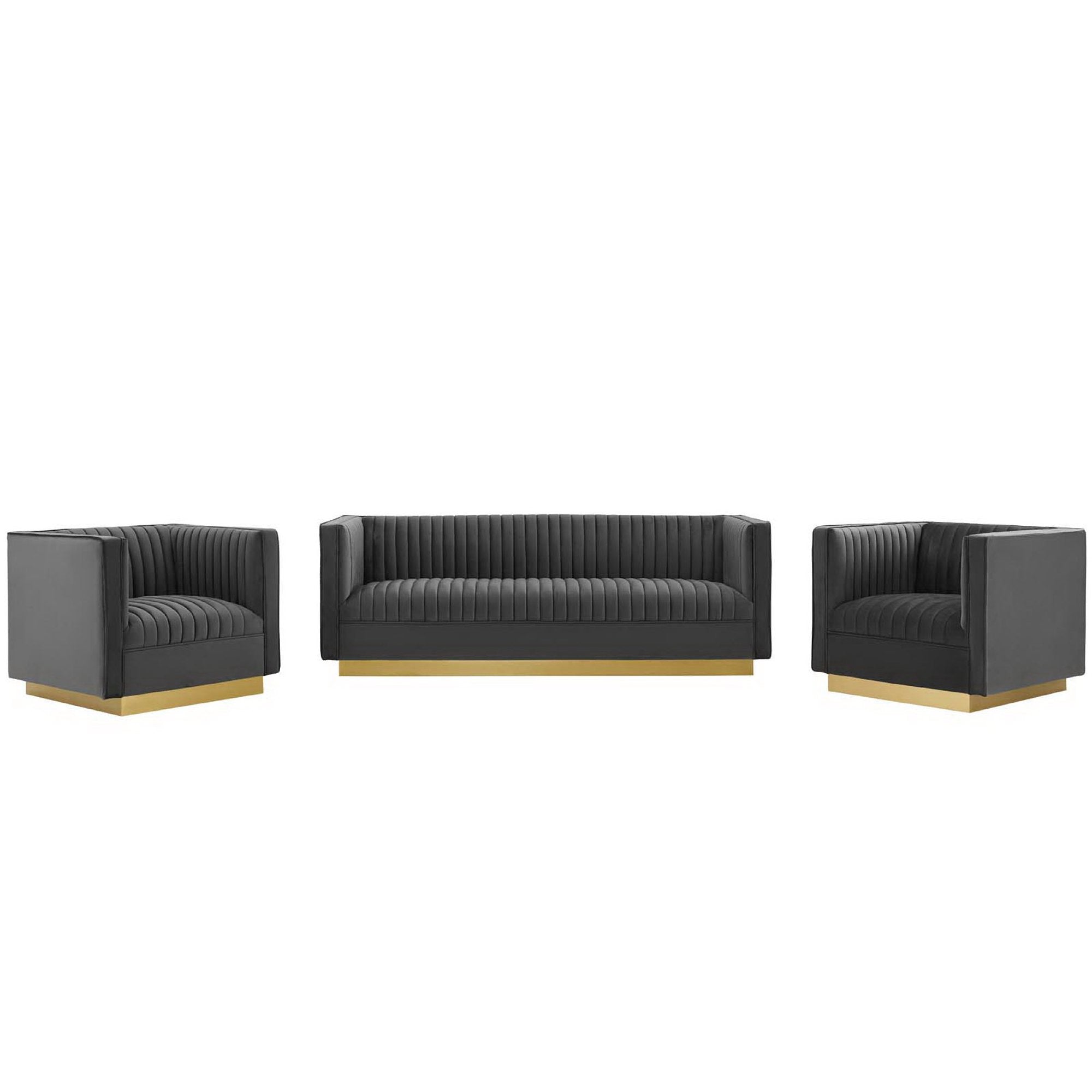 Modway Sanguine 3 Piece Vertical Channel Tufted Upholstered Performance Velvet Set