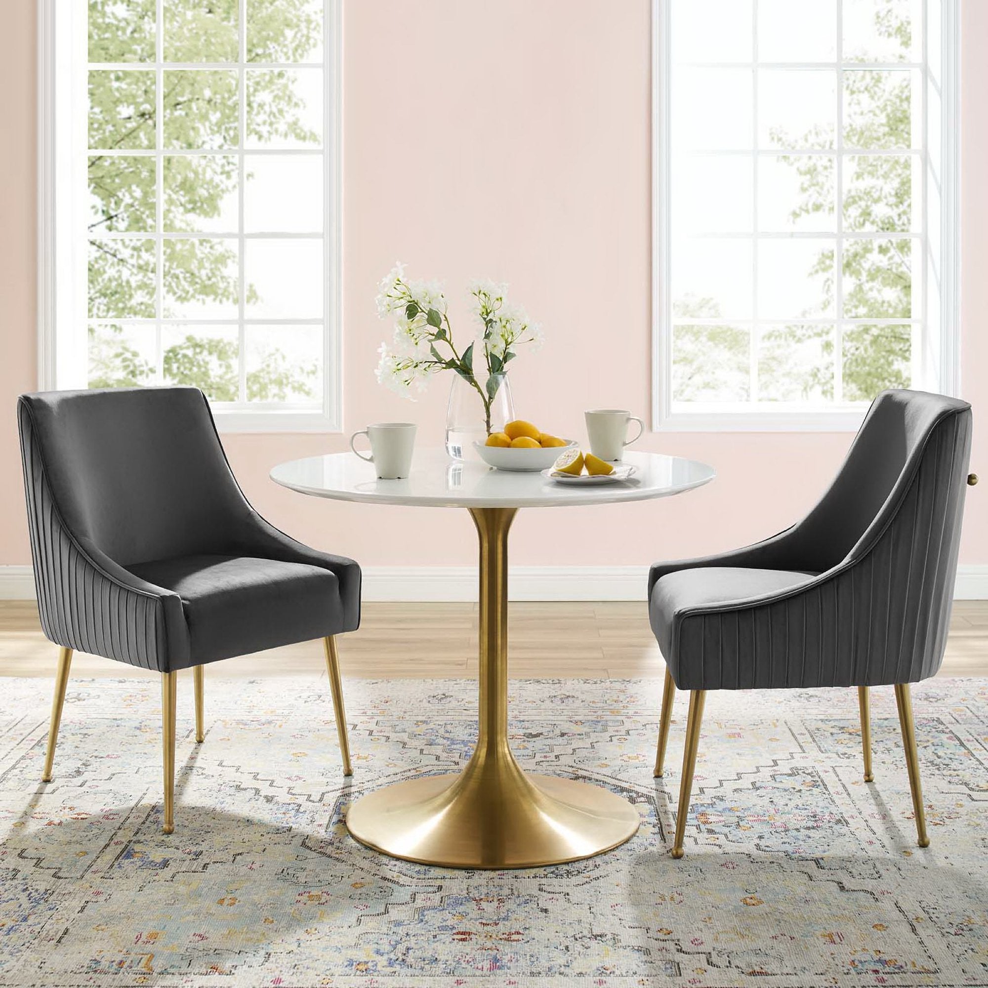 Modway Discern Pleated Back Upholstered Performance Velvet Dining Chair Set of 2
