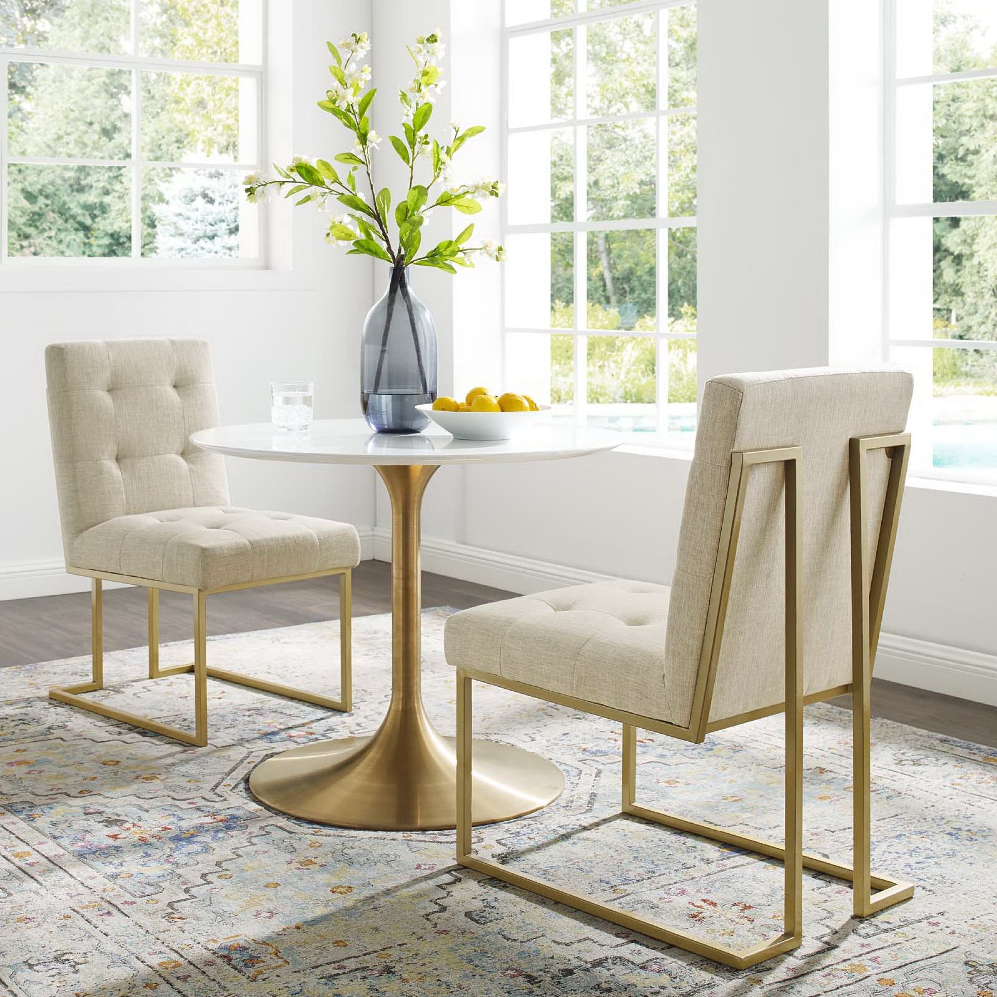 Modway Privy Gold Stainless Steel Upholstered Fabric Dining Accent Chair Set of 2