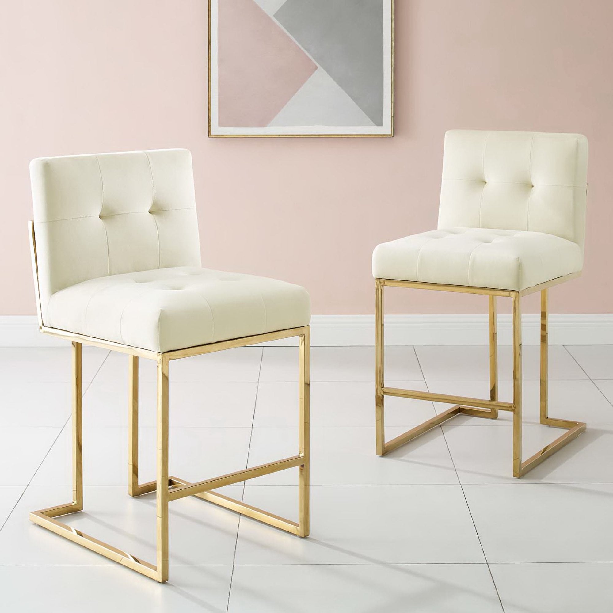 Modway Privy Gold Stainless Steel Performance Velvet Counter Stool Set of 2