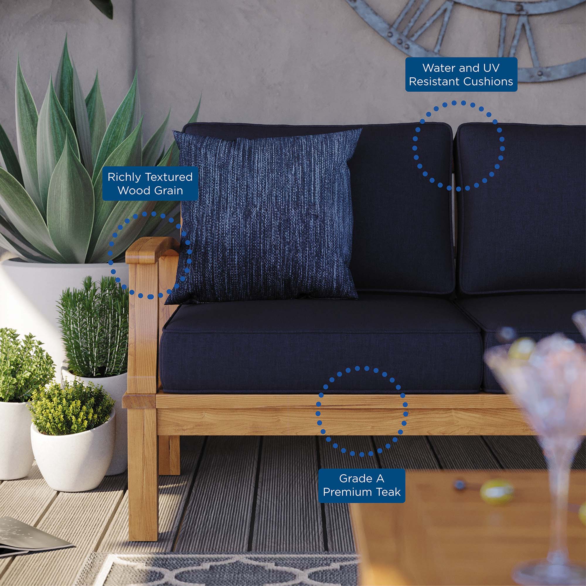 Modway Marina Outdoor Patio Teak Sofa