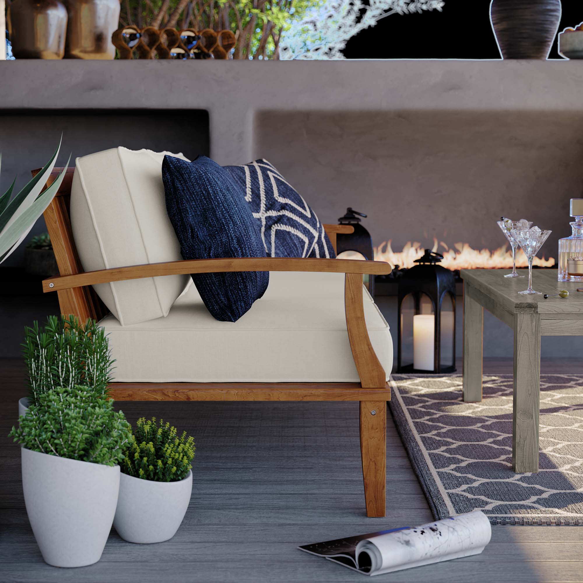 Modway Marina Outdoor Patio Teak Sofa