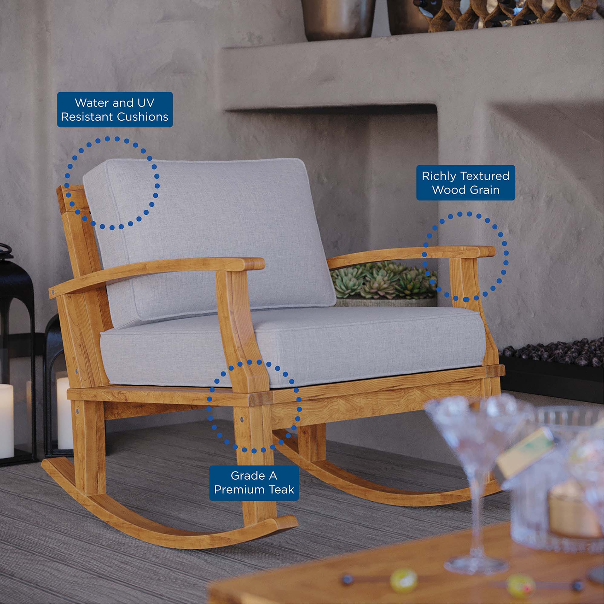 Modway Marina Outdoor Patio Teak Rocking Chair