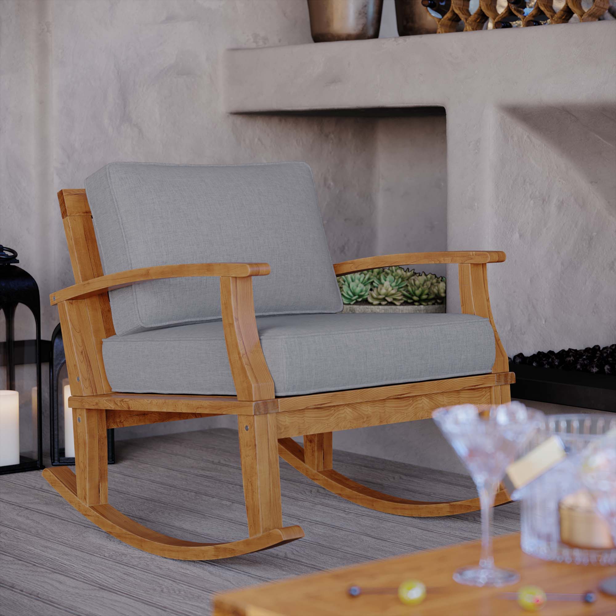 Modway Marina Outdoor Patio Teak Rocking Chair