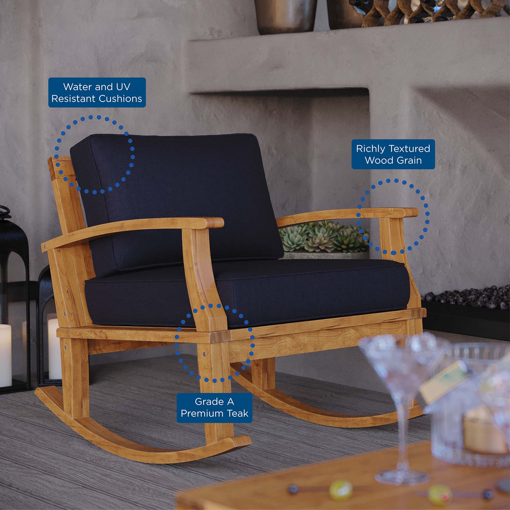 Modway Marina Outdoor Patio Teak Rocking Chair