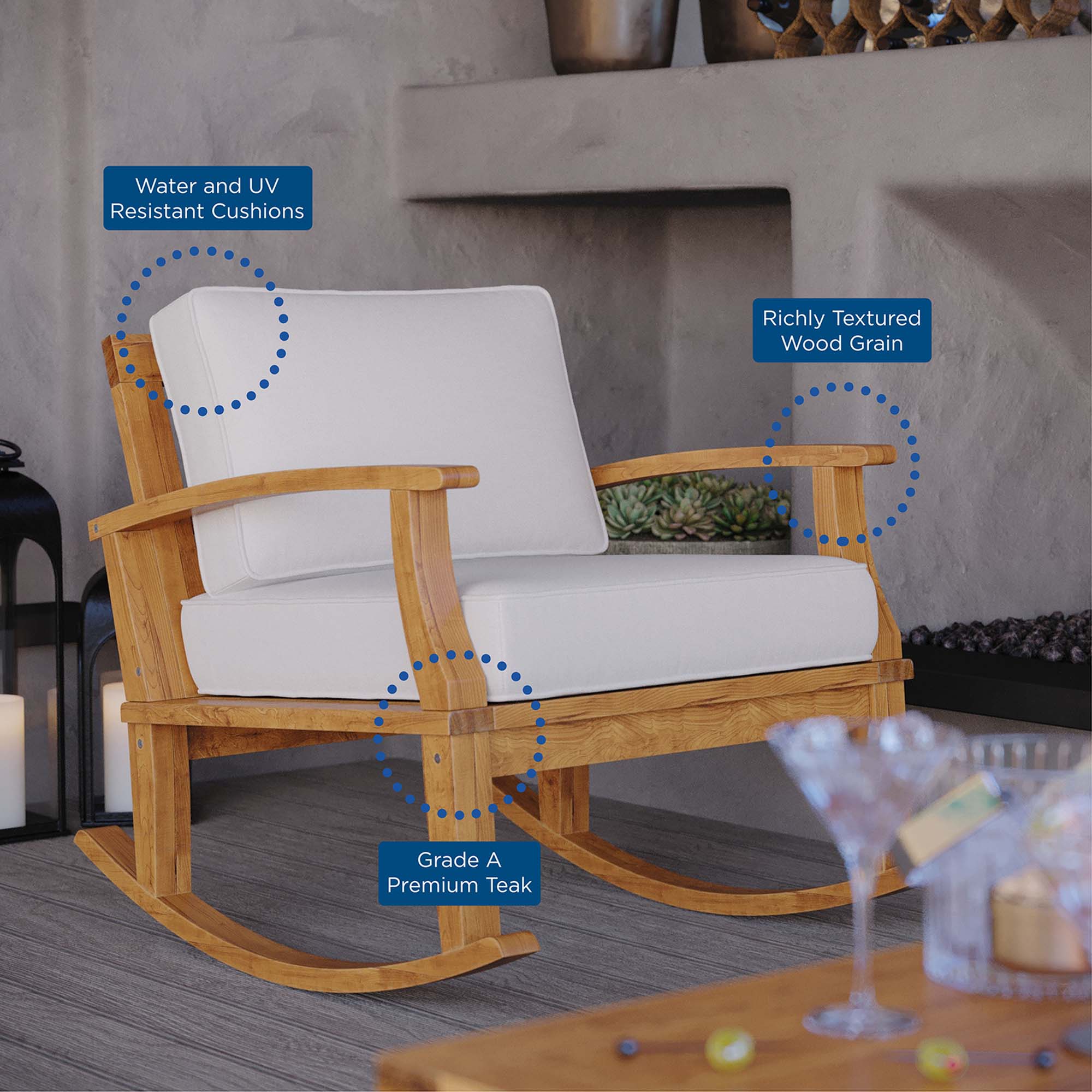 Modway Marina Outdoor Patio Teak Rocking Chair