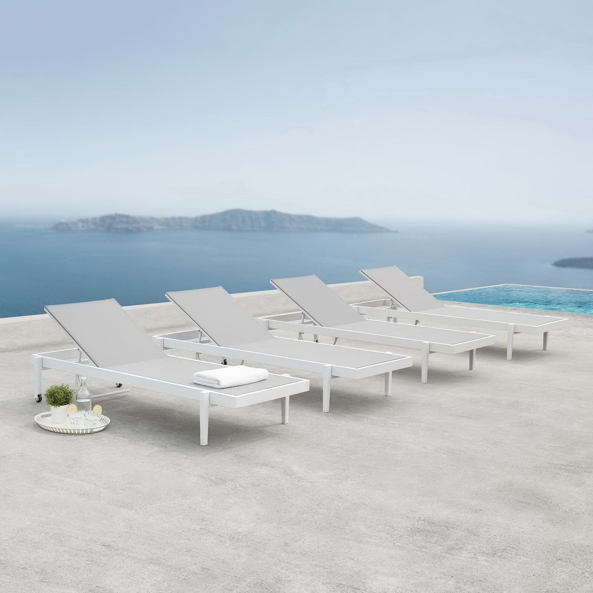 Modway Charleston Outdoor Patio Aluminum Chaise Lounge Chair Set of 4