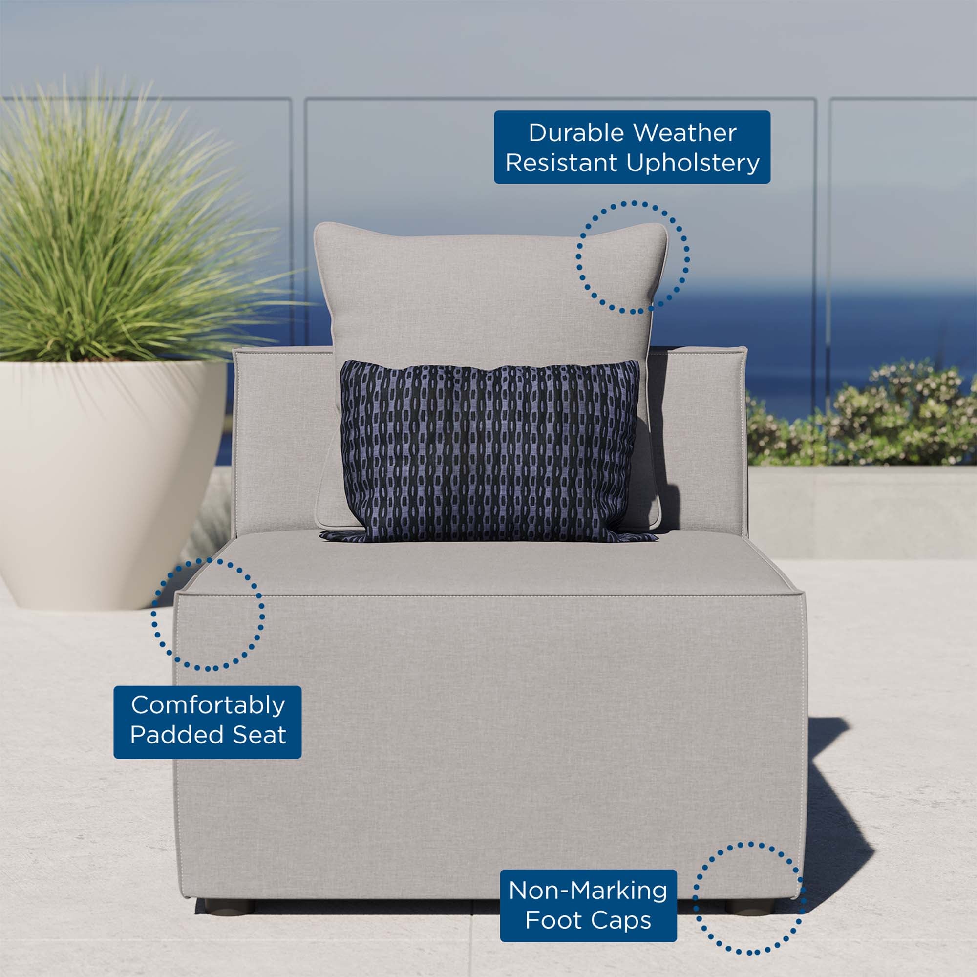 Modway Saybrook Outdoor Patio Upholstered Sectional Sofa Armless Chair