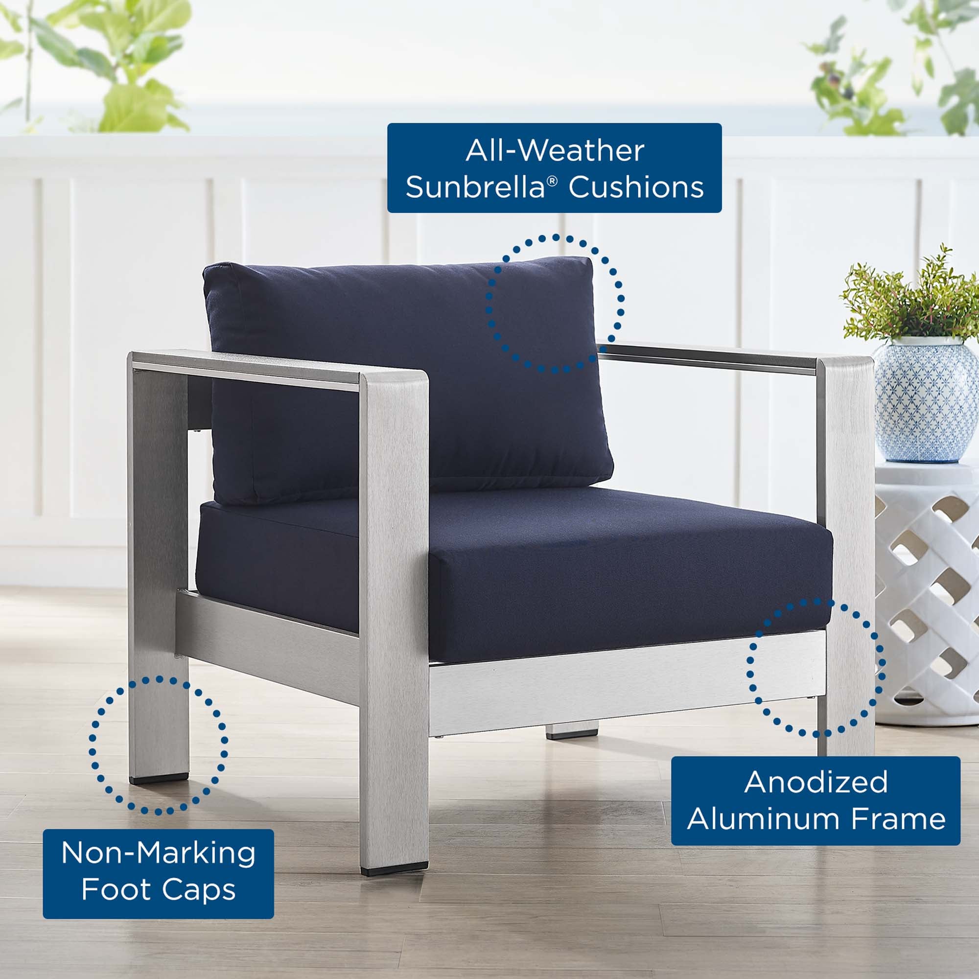 Modway Shore Sunbrella® Fabric Aluminum Outdoor Patio Armchair