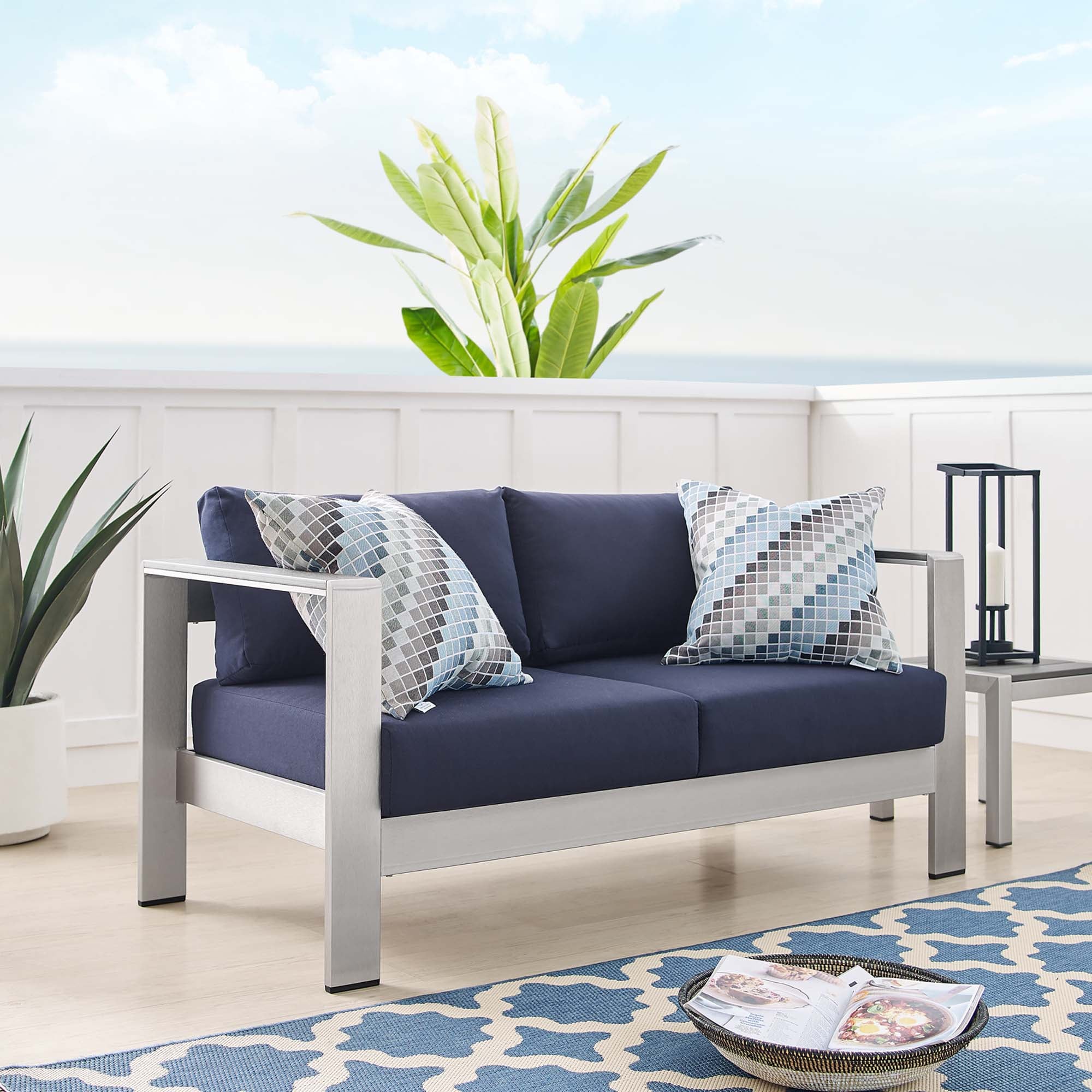 Modway Shore Sunbrella® Fabric Aluminum Outdoor Patio Loveseat