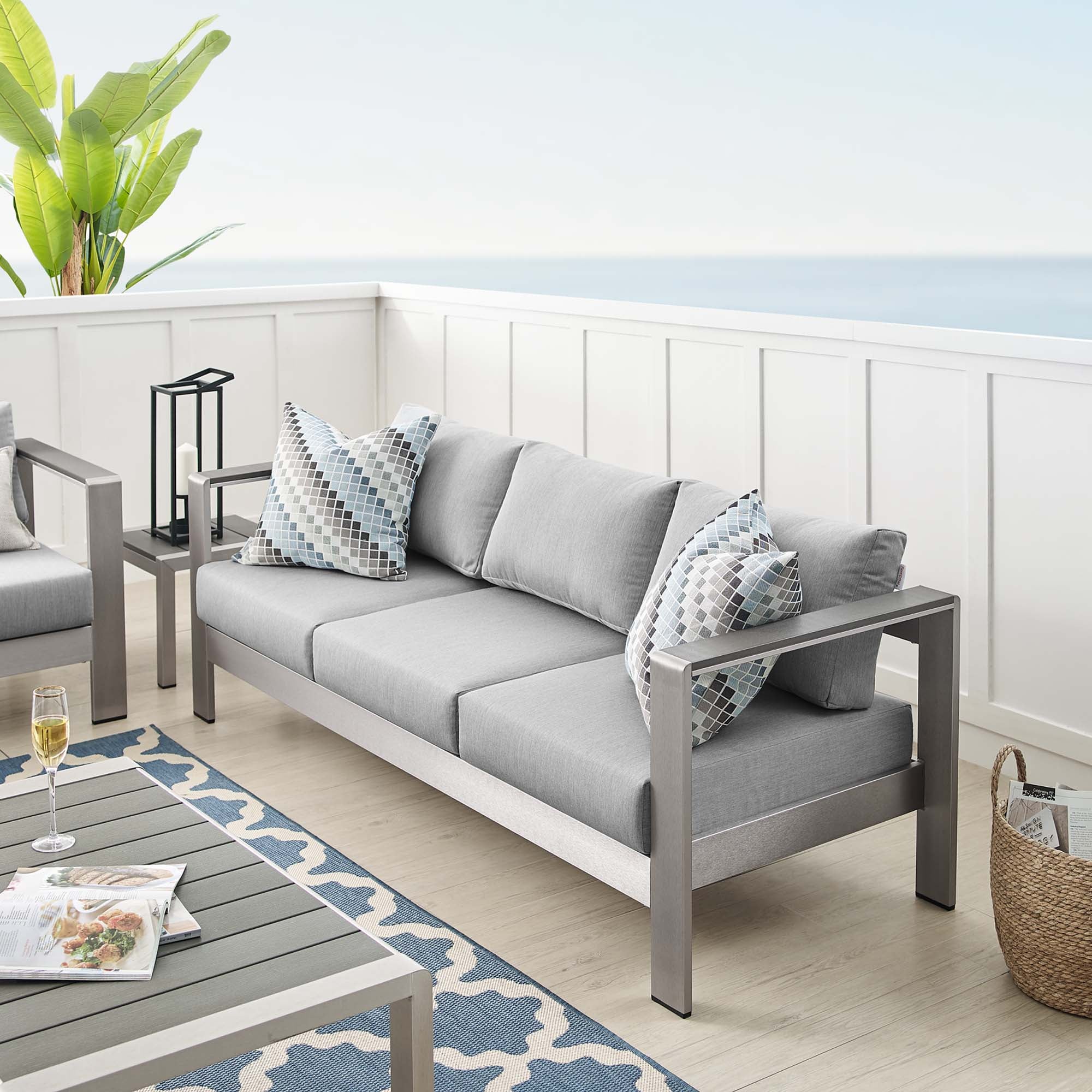 Modway Shore Sunbrella® Fabric Aluminum Outdoor Patio Sofa