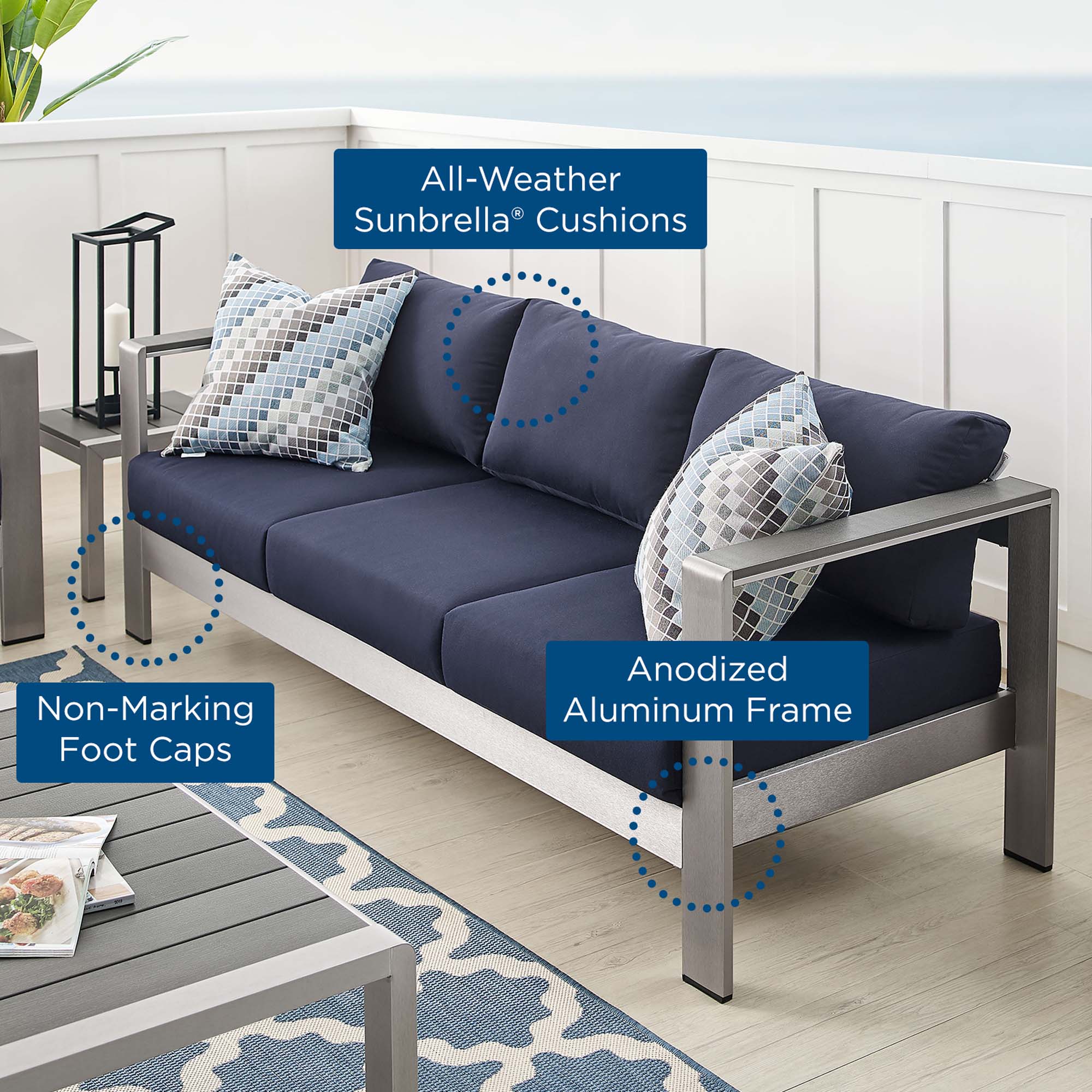 Modway Shore Sunbrella® Fabric Aluminum Outdoor Patio Sofa