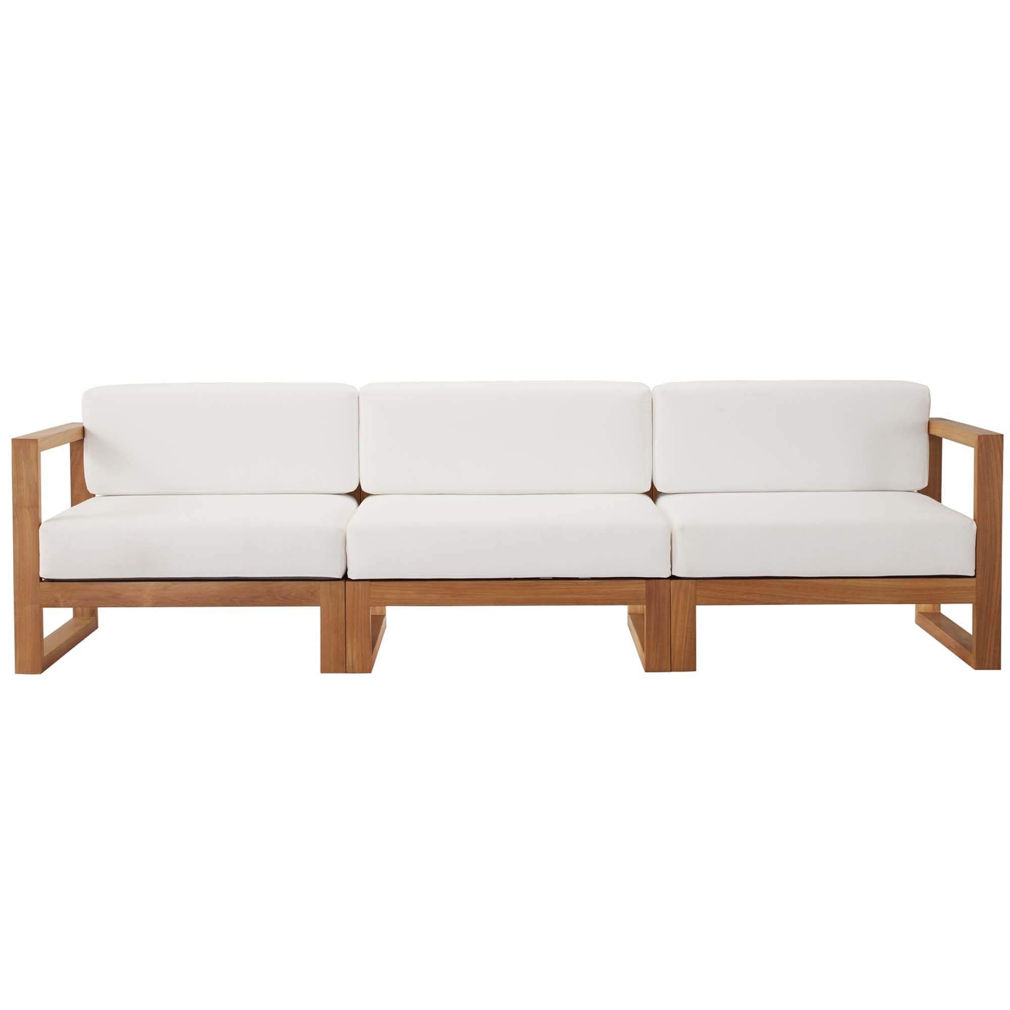 Modway Upland 3-Piece Outdoor Patio Teak Wood Sectional Sofa Set