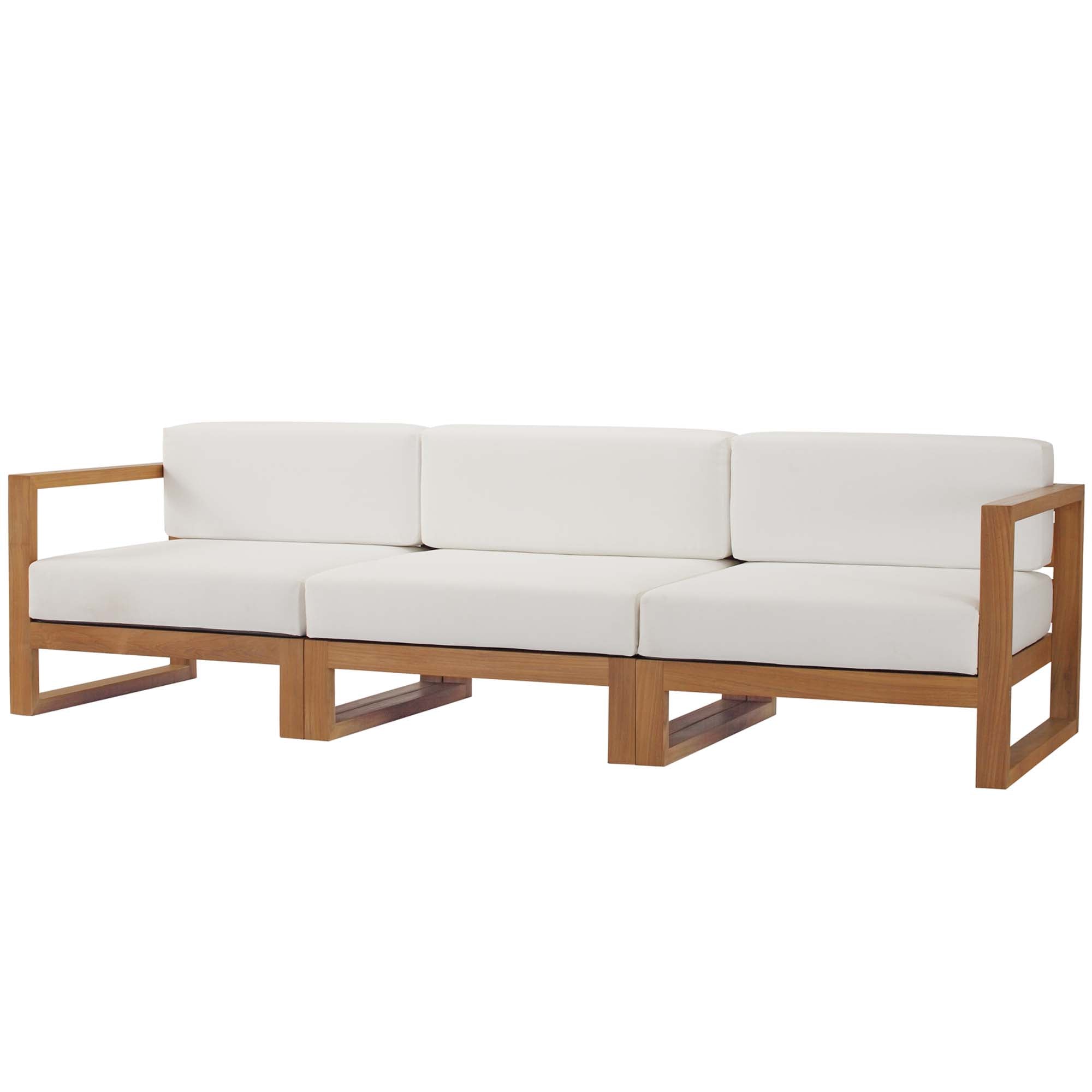 Modway Upland 3-Piece Outdoor Patio Teak Wood Sectional Sofa Set